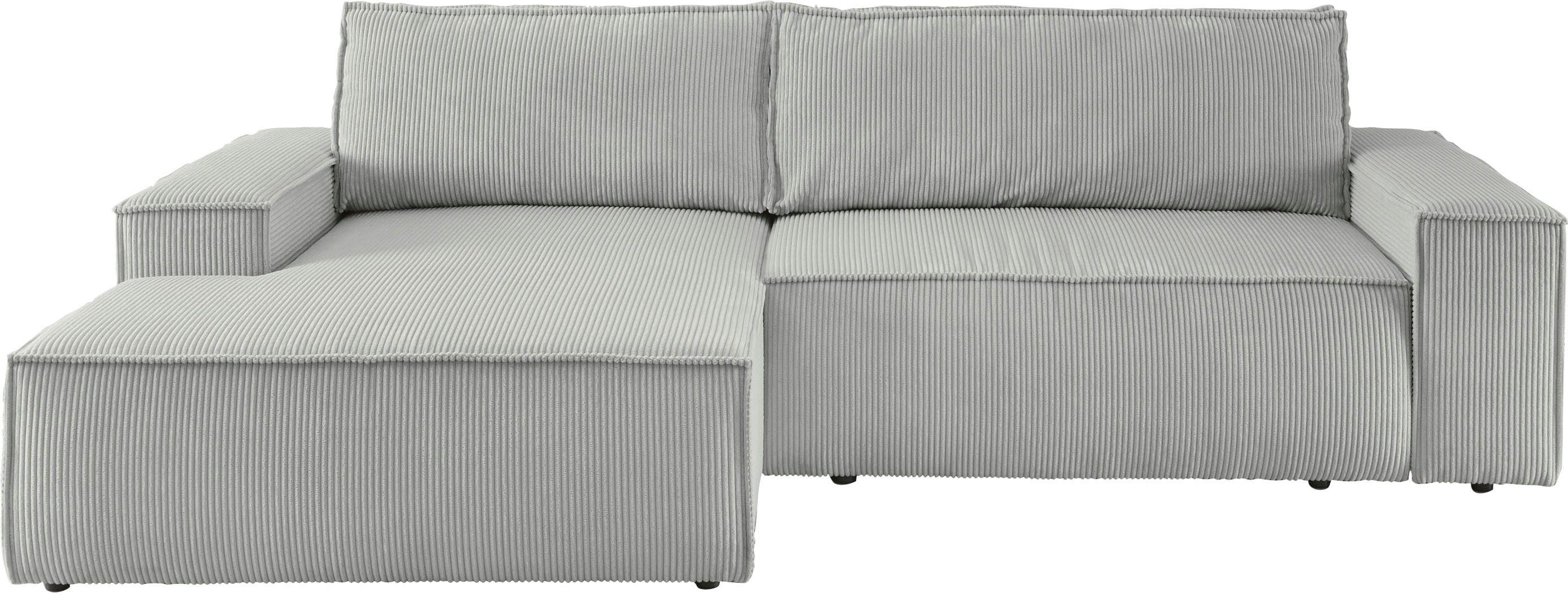 Home affaire Hoekbank SHERWOOD bedbank 267 cm, L-model, Slaapfunctie met bedlade (210x136 cm), cord, vintage, fluweel
