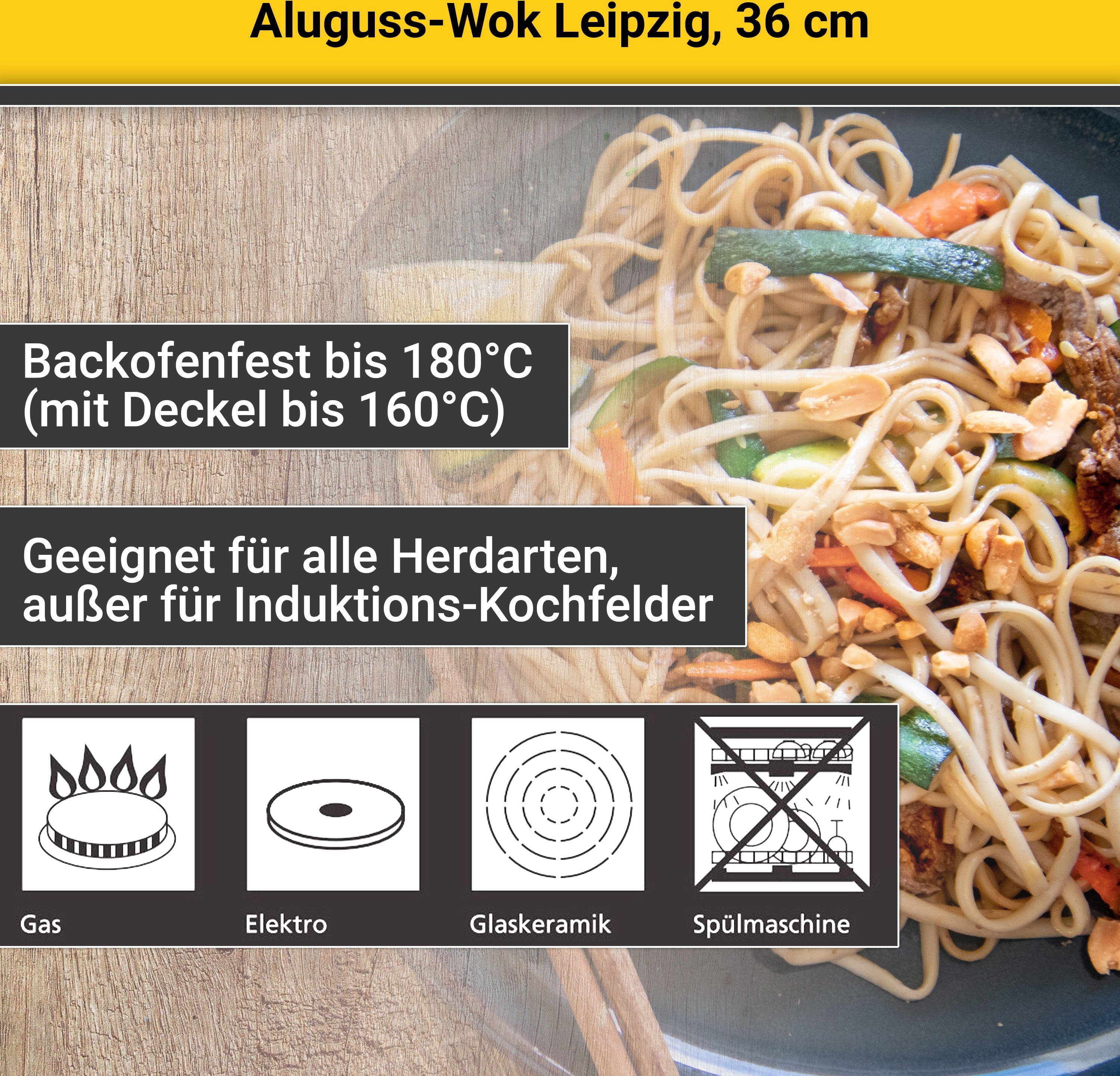 Krüger Wok Alugiet wok met glazen deksel LEIPZIG, 36 cm (1-delig)