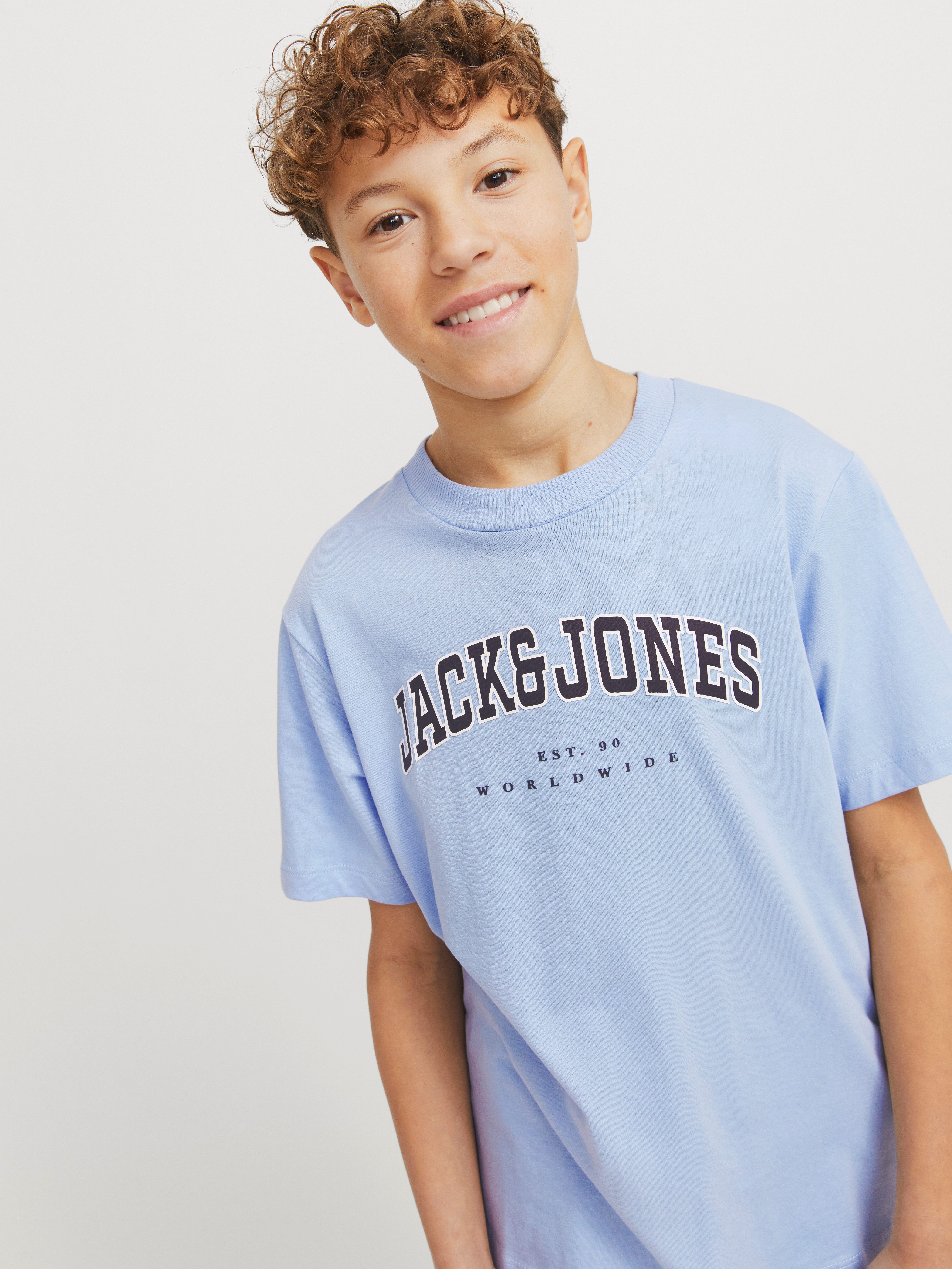 Jack & Jones Junior Shirt met ronde hals JJECALEB VARSITY TEE SS O-NECK NOOS JNR