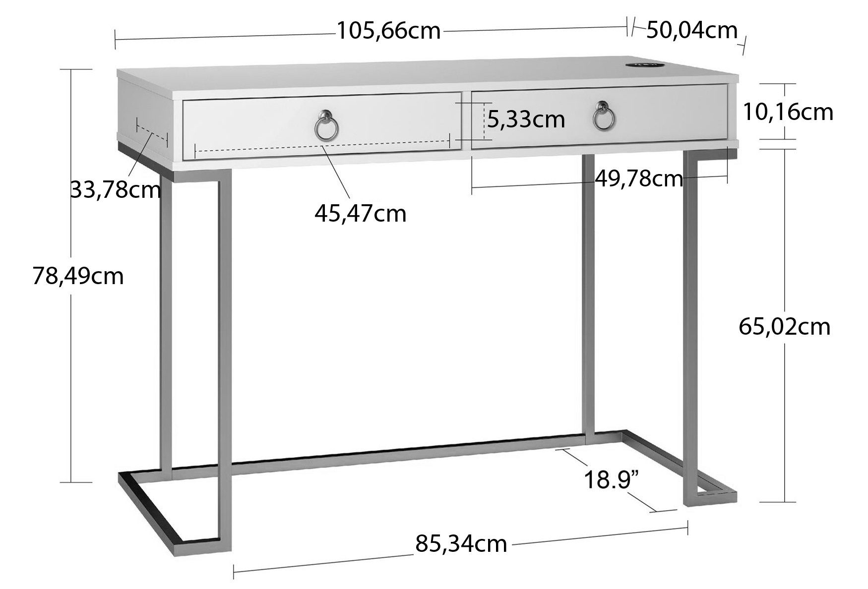 CosmoLiving by Cosmopolitan Bureau CAMILA met 2 laden, van mdf, frame en grepen van metaal, hoogte 79 cm