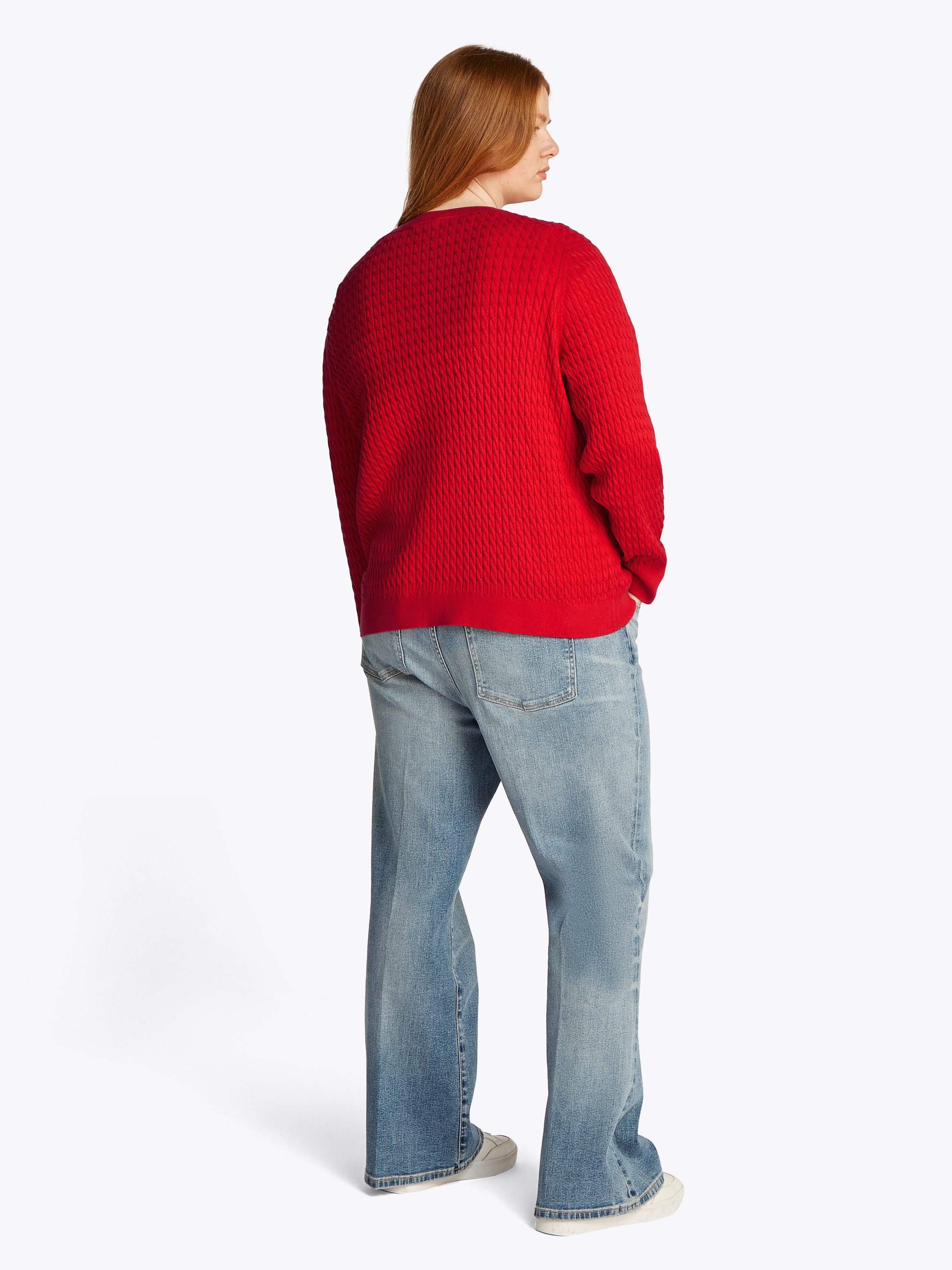 Tommy Hilfiger Curve Trui met ronde hals CRV CO CABLE C-NK LS SWEATER in grote maten, kabelpatroon, logoborduursel