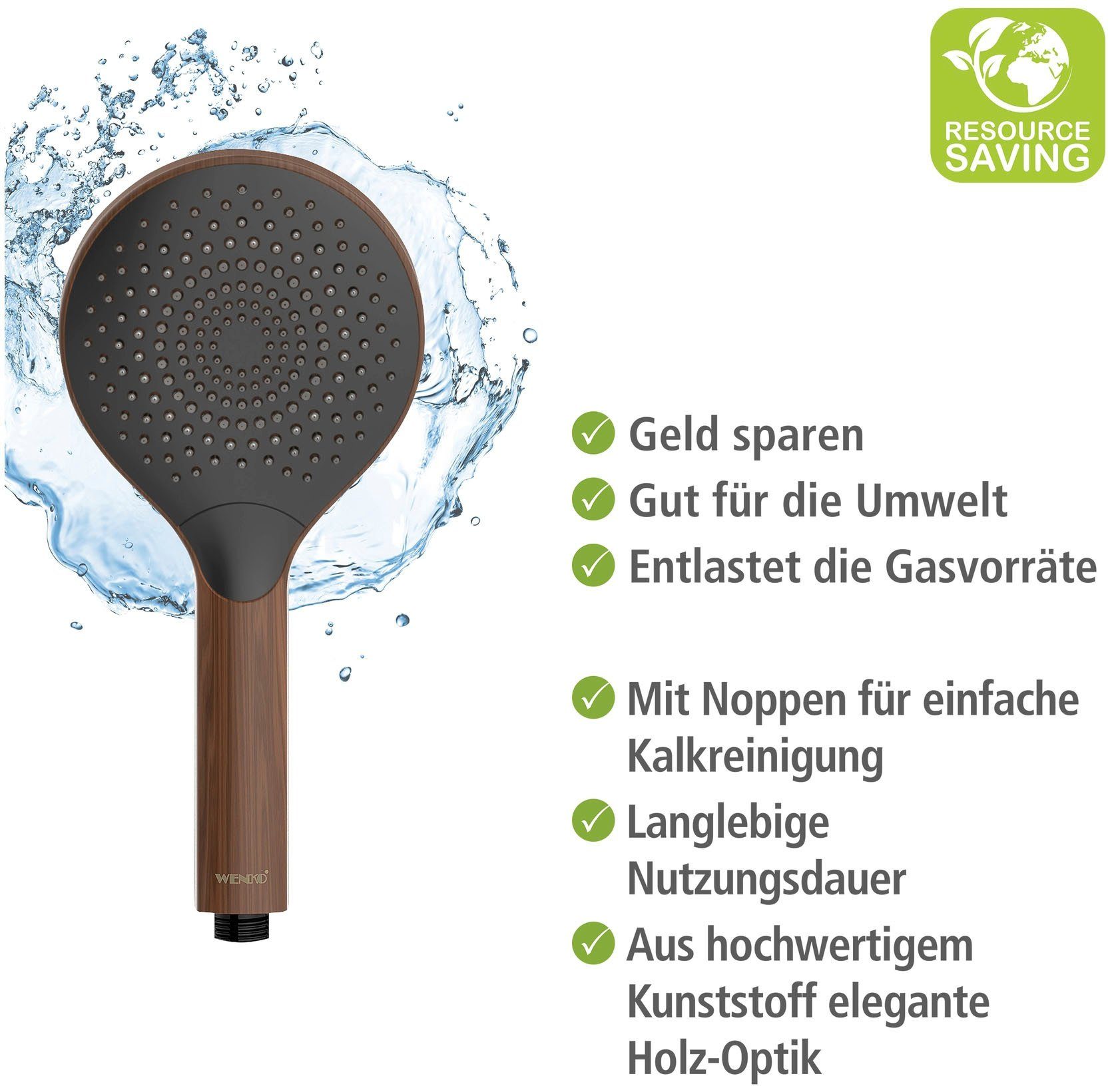 WENKO Handsproeier Watersaving Hout, Ø 12 cm (1-delig)