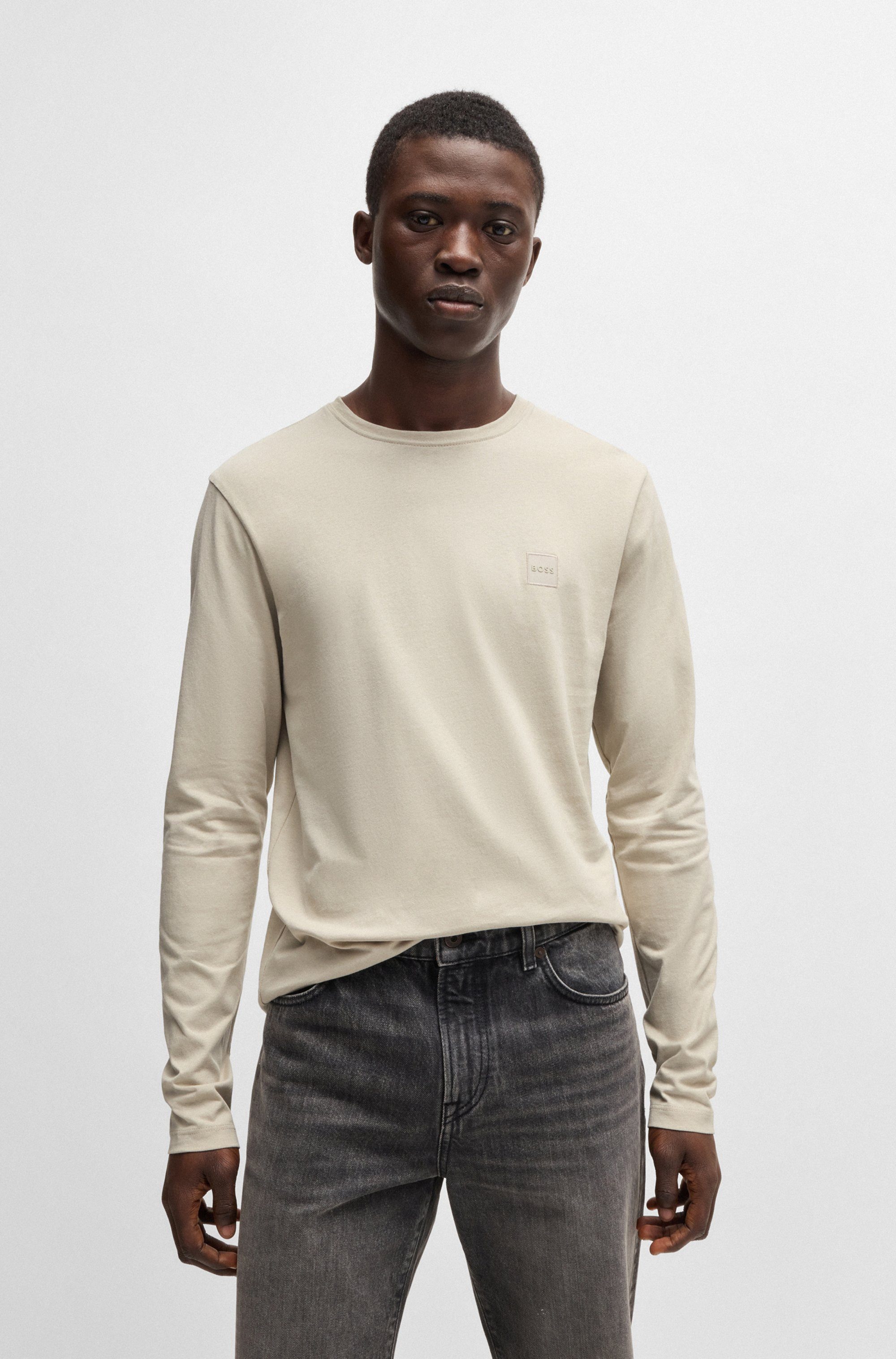 Boss Orange Shirt met lange mouwen Tacks met merkembleem op de borst