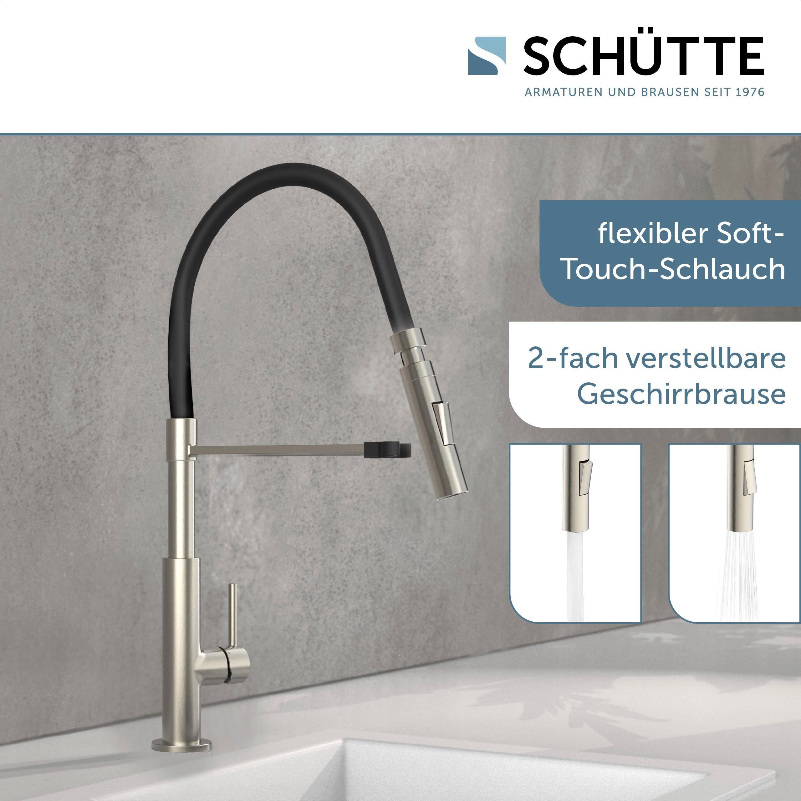 Schütte Gootsteen kraan Design uittrekbaar, 360° draaibaar, edelstaal-look/zwart, hoge druk