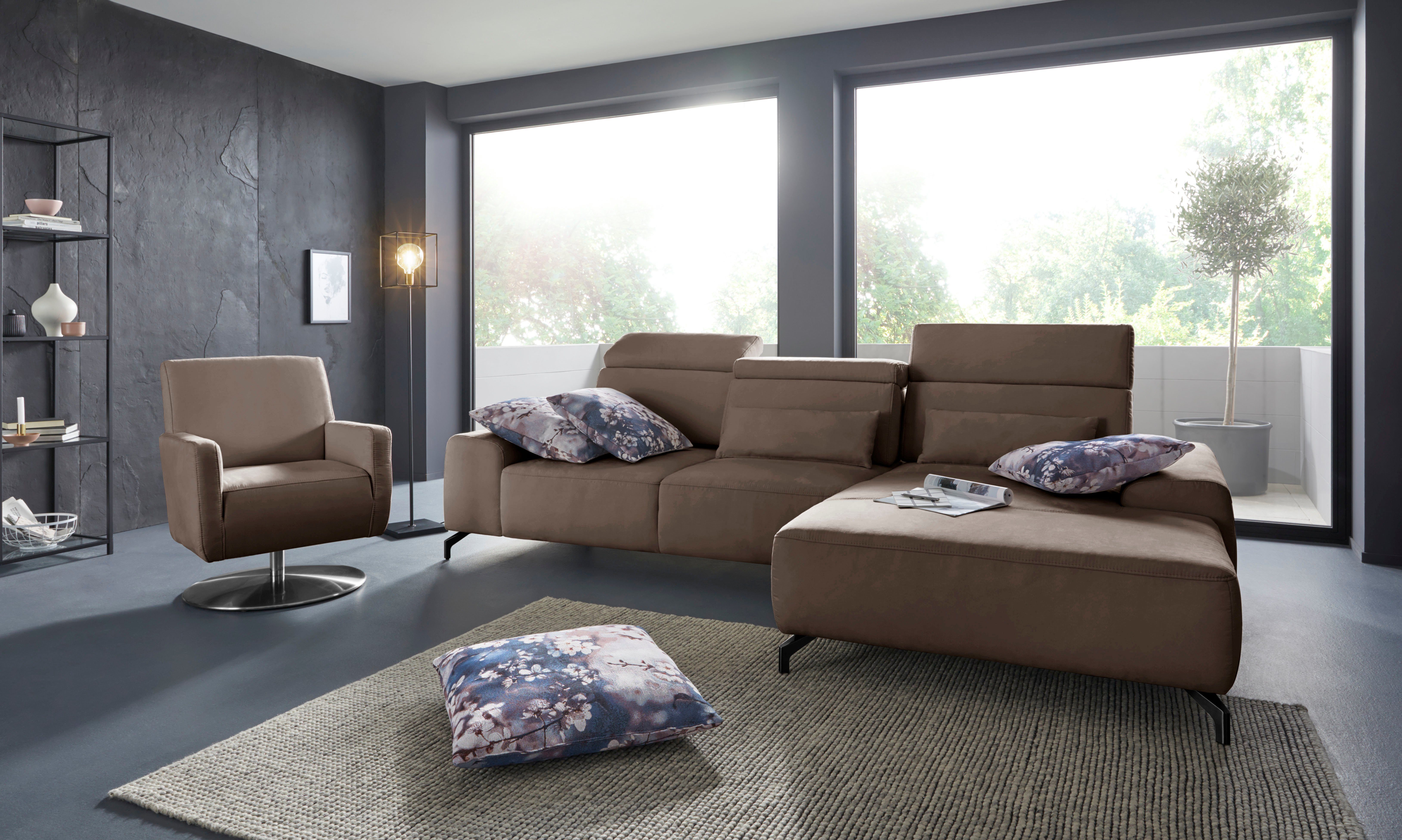 Sit&more Hoekbank Gizeh L-vorm Poothoogte 12 cm, inclusief zitdiepteverstelling en verstelbare hoofdsteun