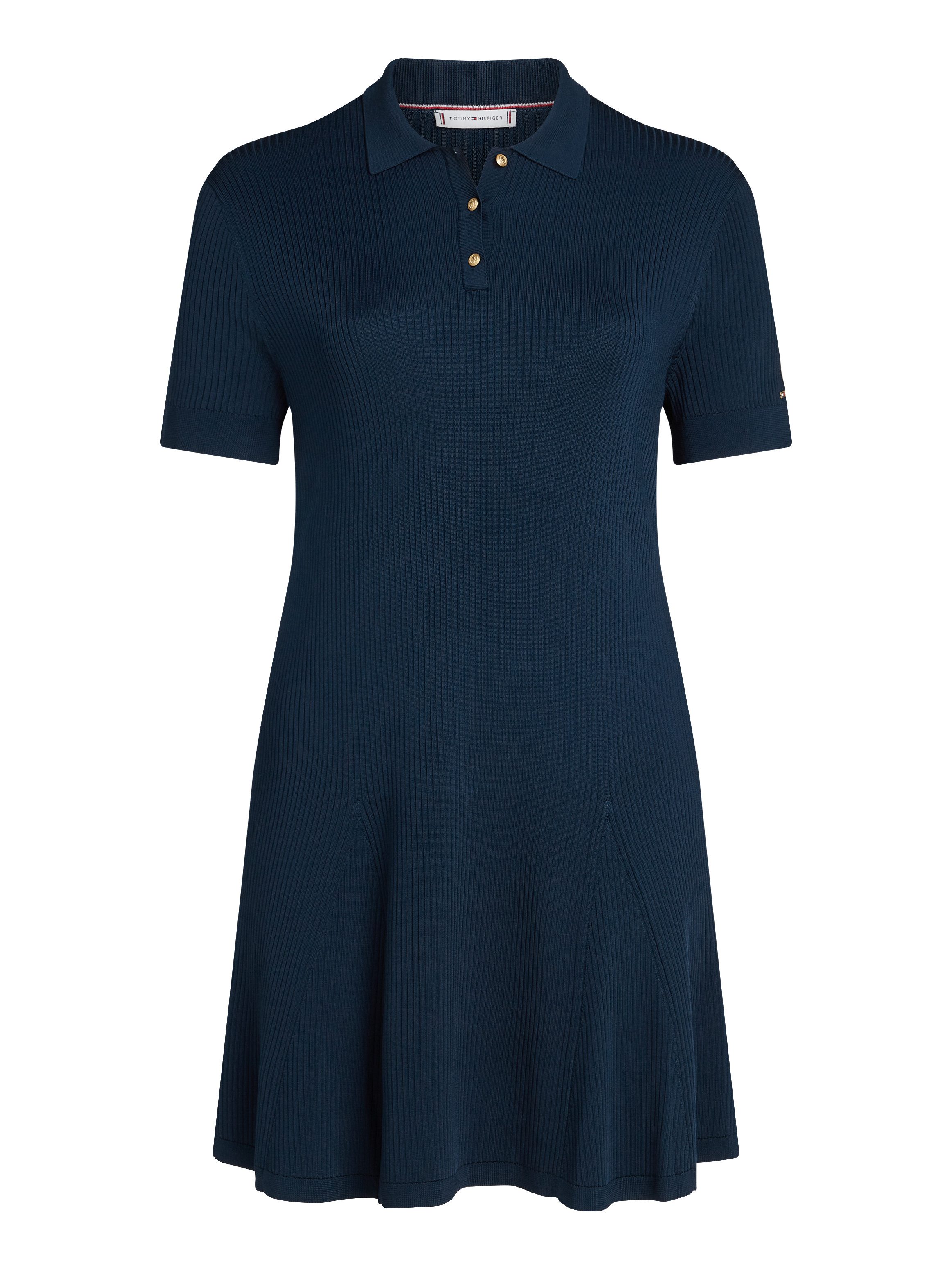 Tommy Hilfiger Curve Gebreide jurk CRV RIB BTN F&F POLO SWT DRESS in grote maten, polokraag, logo-borduursel