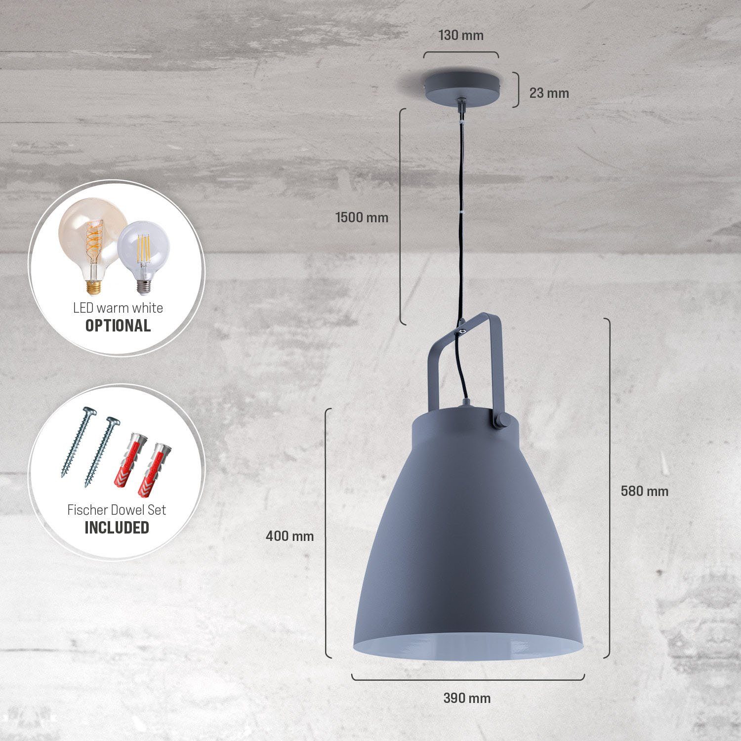 Paco Home Hanglamp BOONE PD Staande lamp modern woonkamer Industrial koplamp design E27