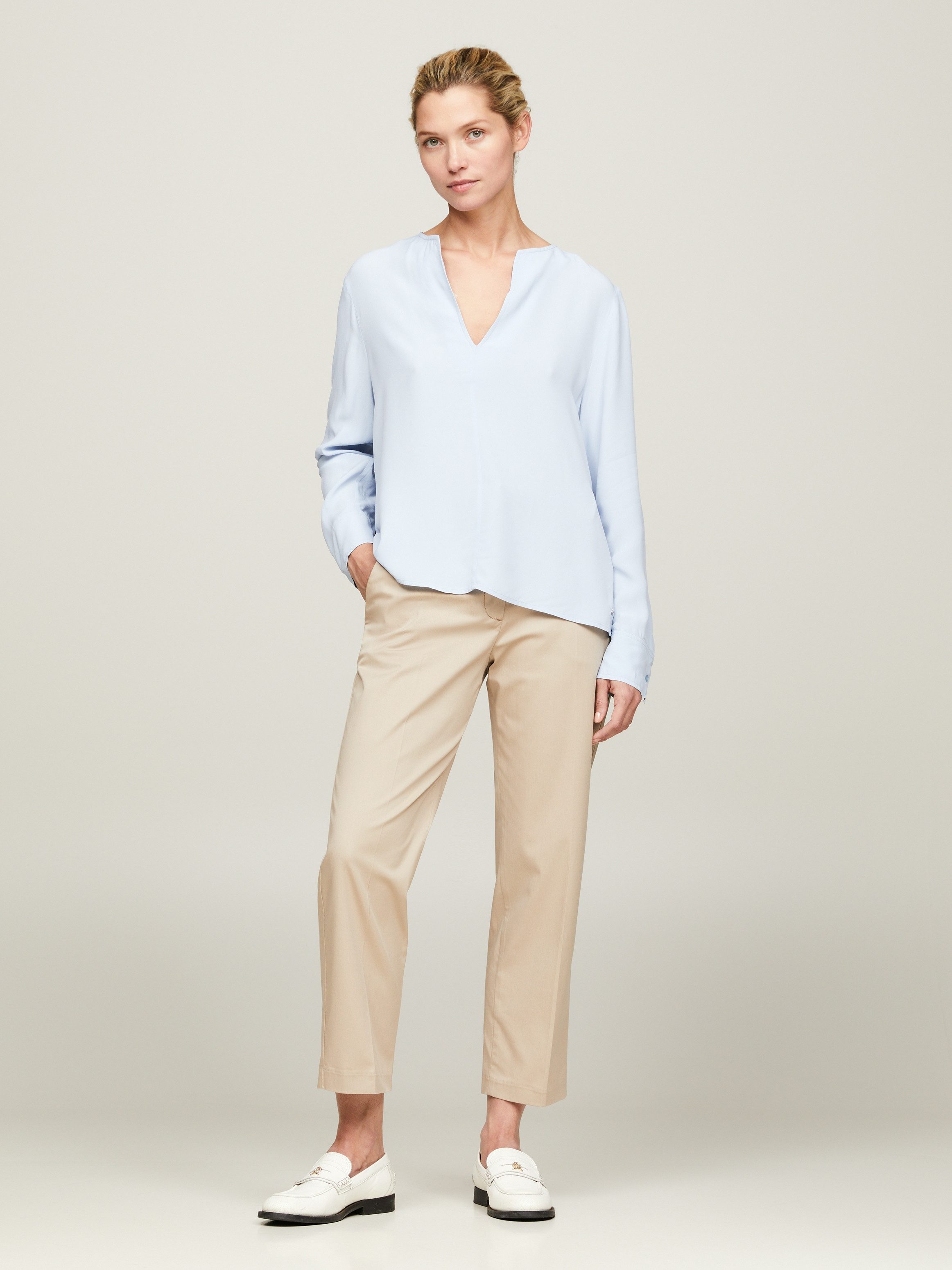 Tommy Hilfiger Blouse met lange mouwen VISCOSE CREPE V-NECK BLOUSE
