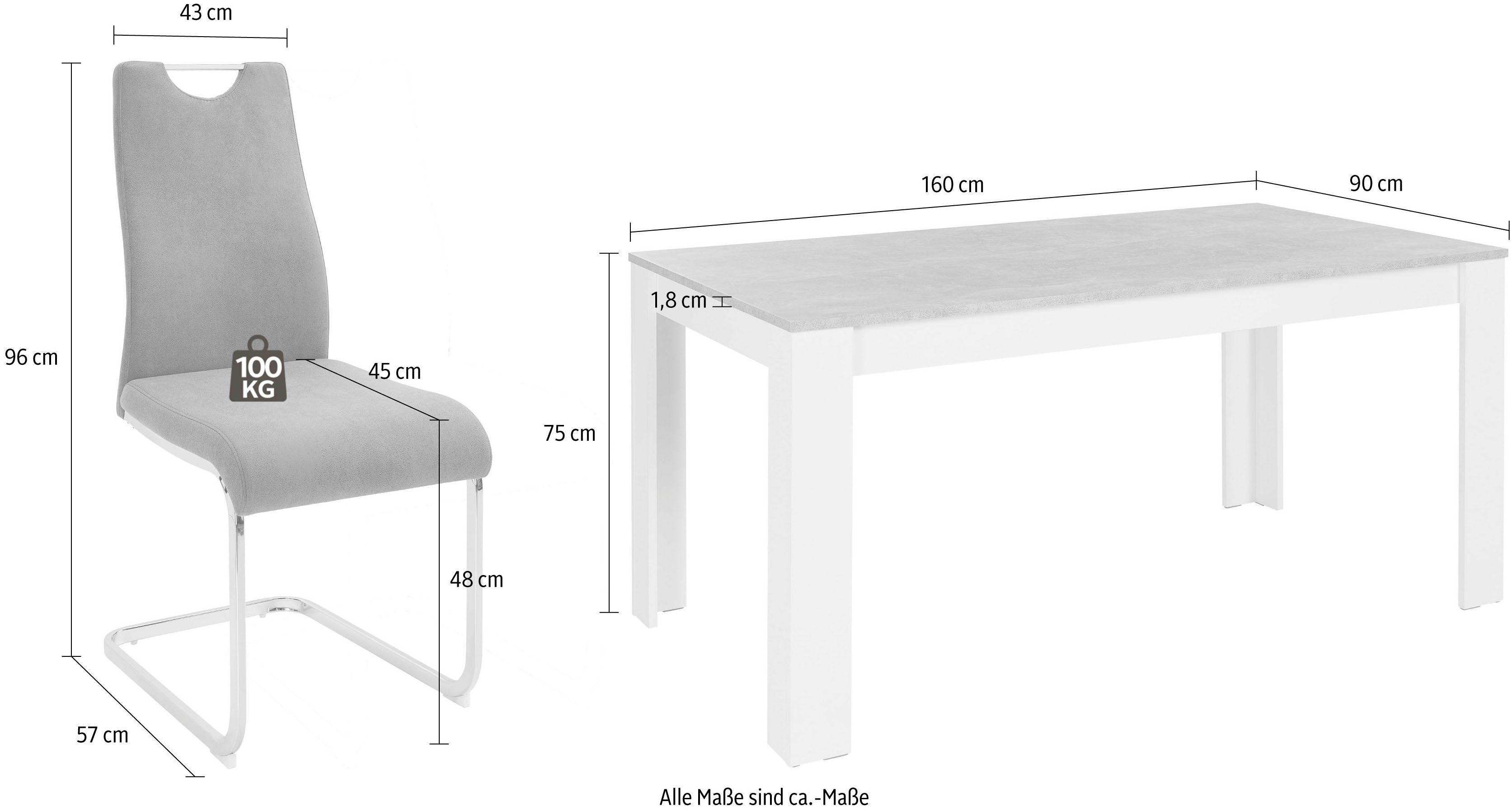 Home affaire Eethoek Milano 4 stoelen en 1 tafel (set, 5-delig)