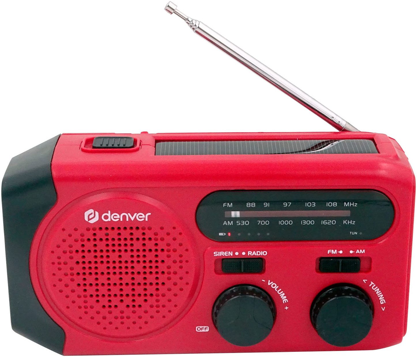 Denver Radio SCR-2010 Zonne- en handcrank geïntegreerde 2.000 mah accu, batterijbedrijf mogelijk, zaklamp