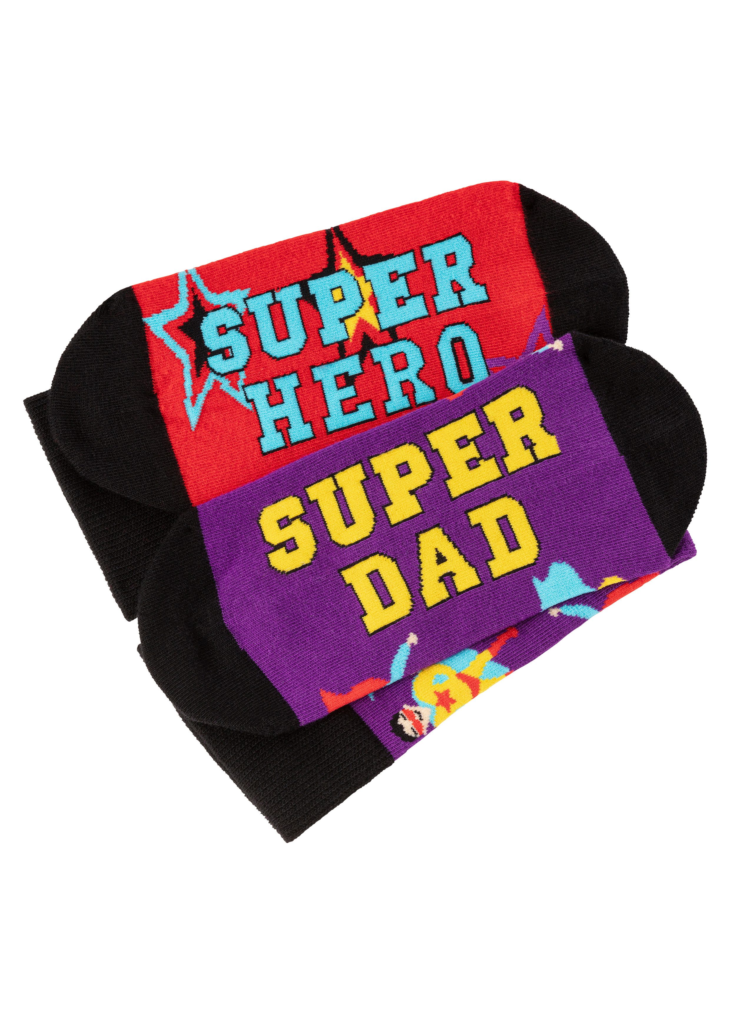 Apollo Sokken Cadeau-doos Super-Papa of Beste Papa verschillende kleuren designs, perfect voor vaderdag of verjaardag (2 paar, Set van 3)