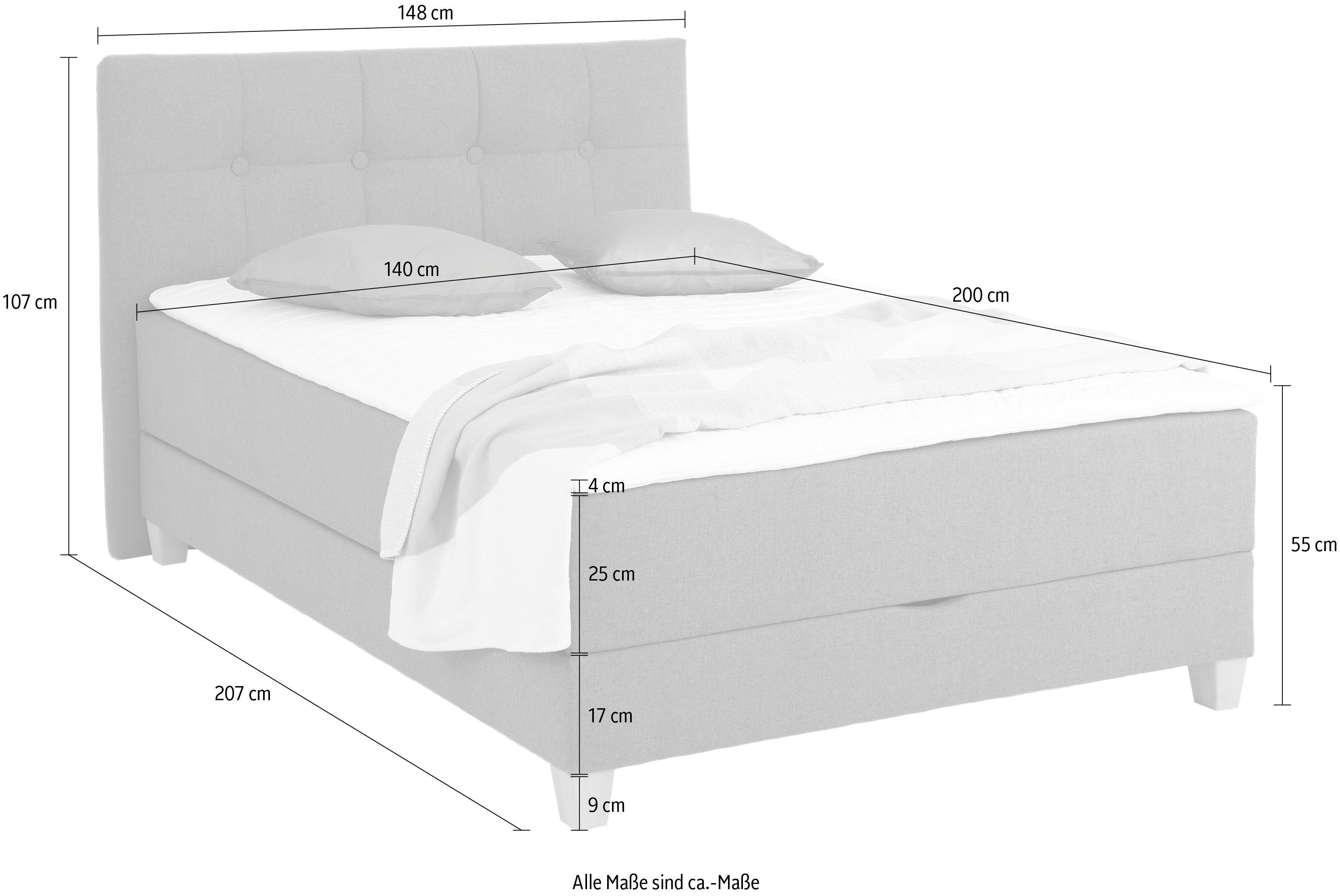 Home affaire Boxspring Lonrai in h2, h3 & h4 en xxl - verlengde 220 cm kiesbaar, incl. topper
