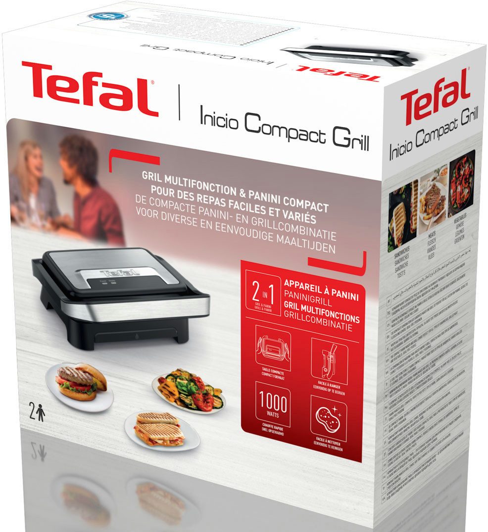 Tefal Contactgrill Inicio Compact, 2-in-1 Panini /Grill, antihaftbeschichtetete Platten