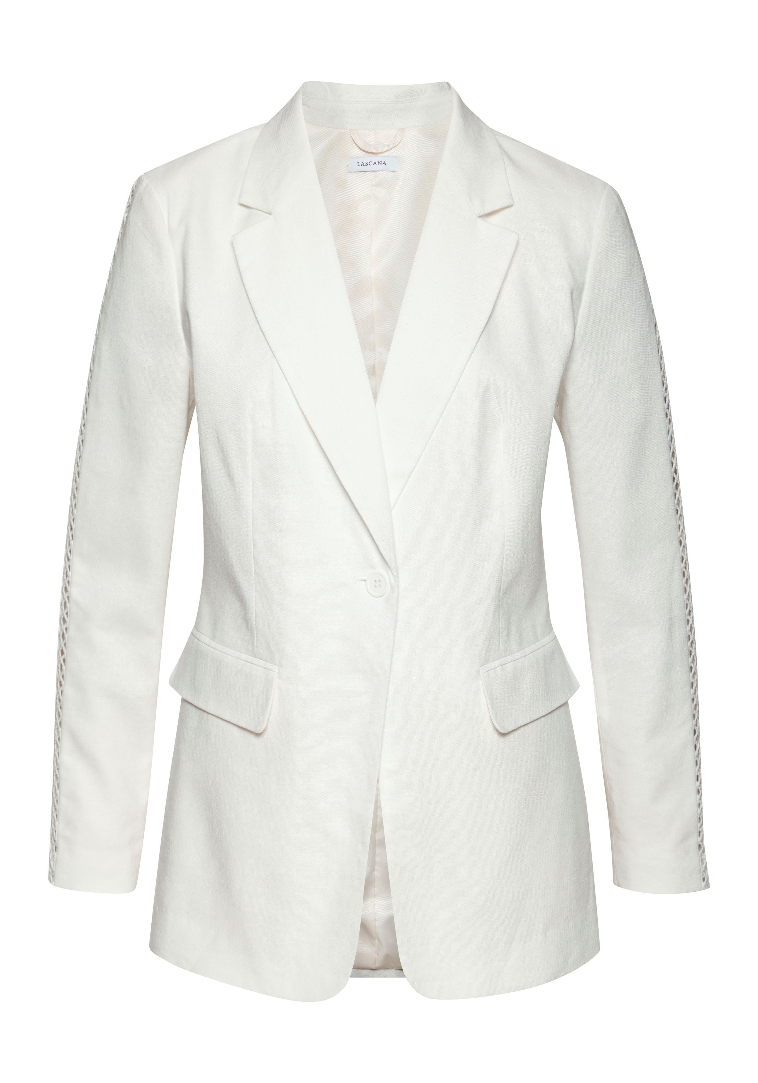 Lascana Lange blazer met haakwerk inzet op de mouwen van linnenmix