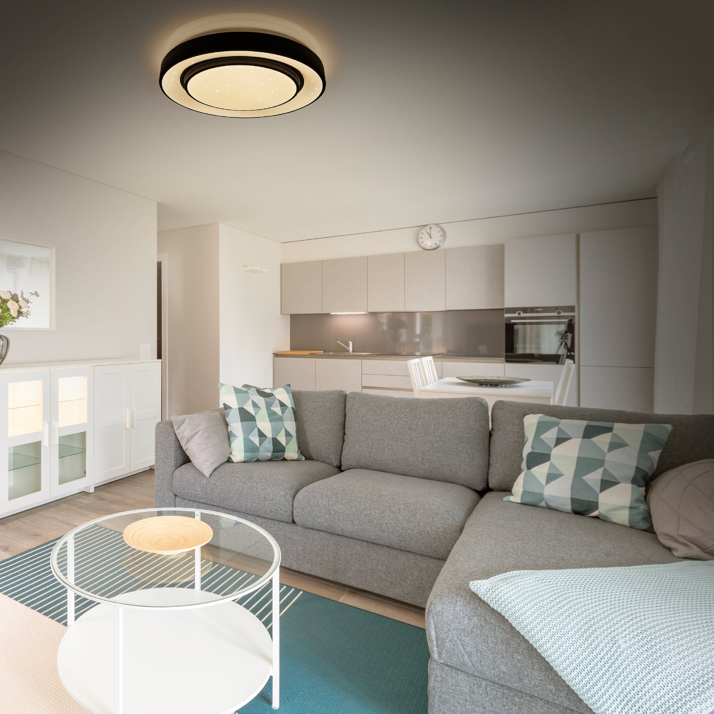 näve Led-plafondlamp Monterey Plafondlamp, wit/zwart, dimbaar via afstandsbediening, met kleurwisselaar (1 stuk)