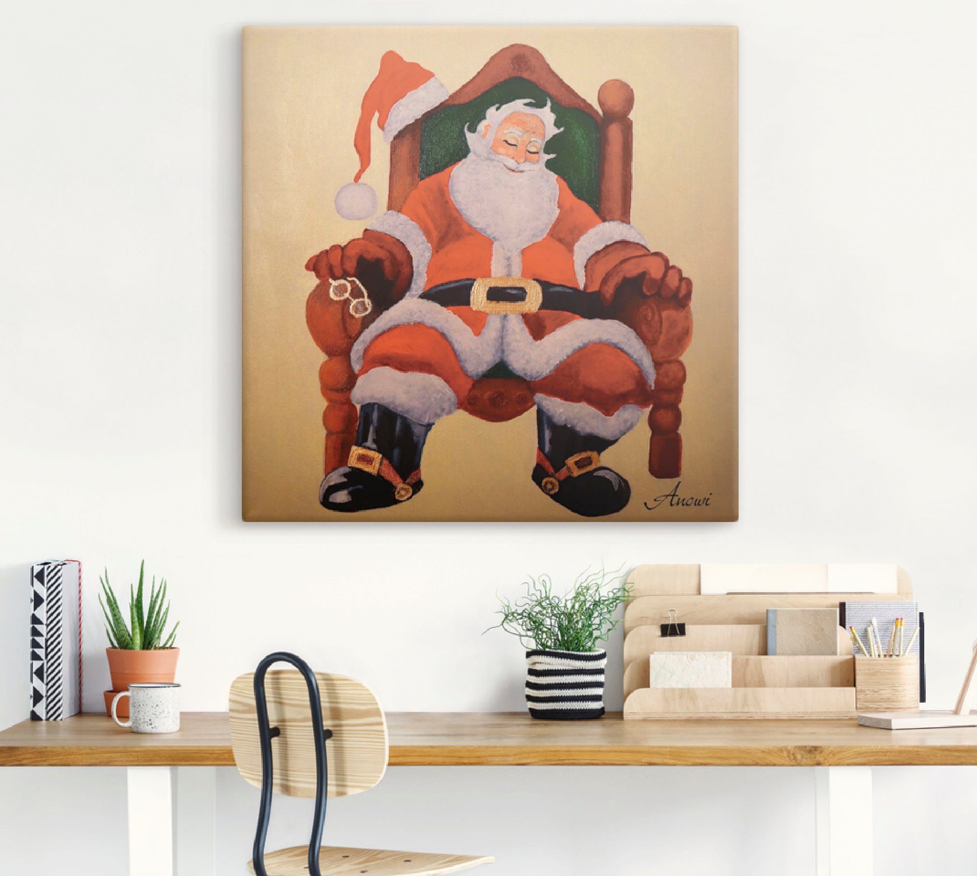 Artland Artprint op linnen Slapende kerstman gespannen op een spieraam