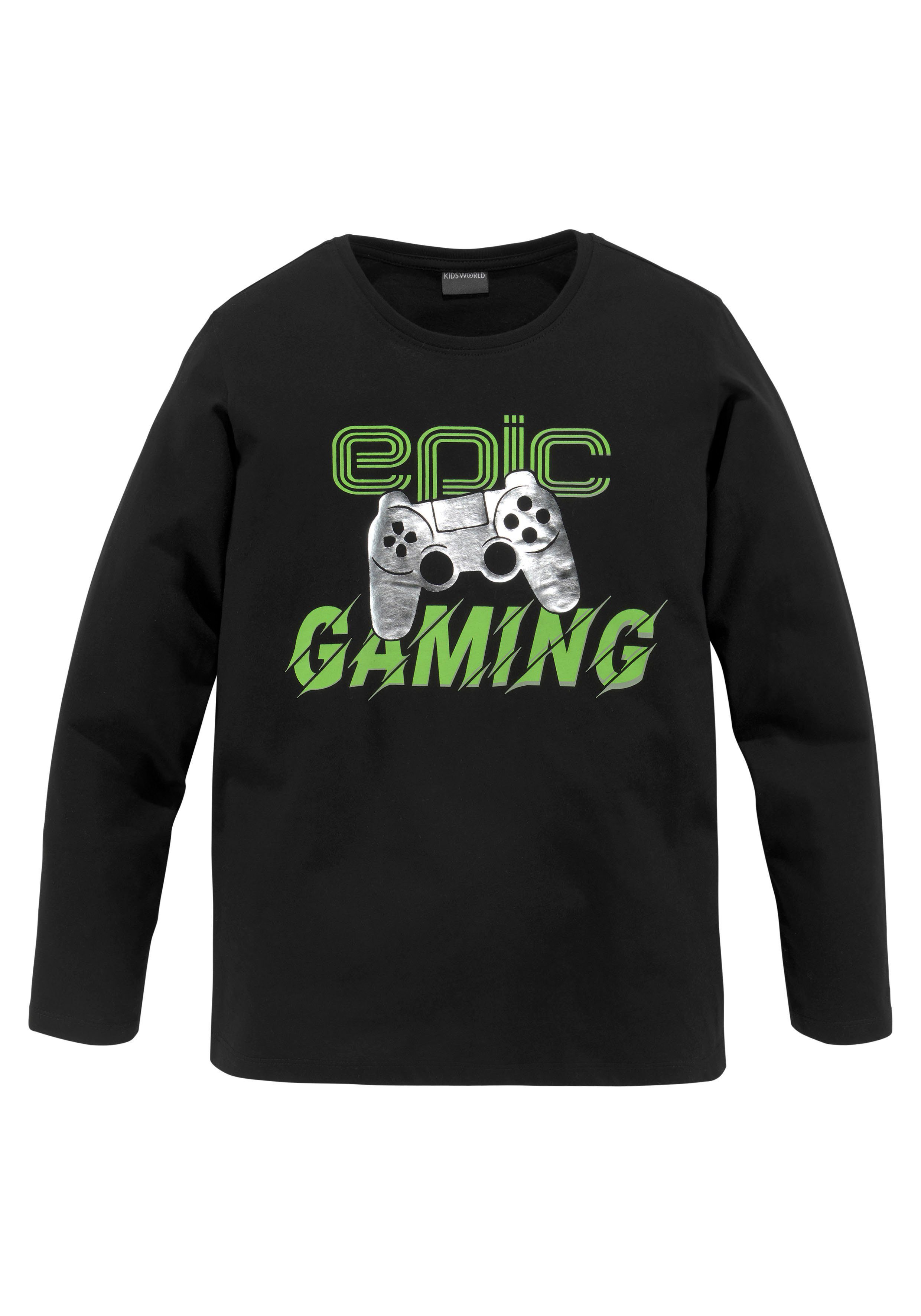 KIDSWORLD Shirt met lange mouwen Folieprint: EPIC GAMING langarm, met statement-print, ronde hals, basic-stijl