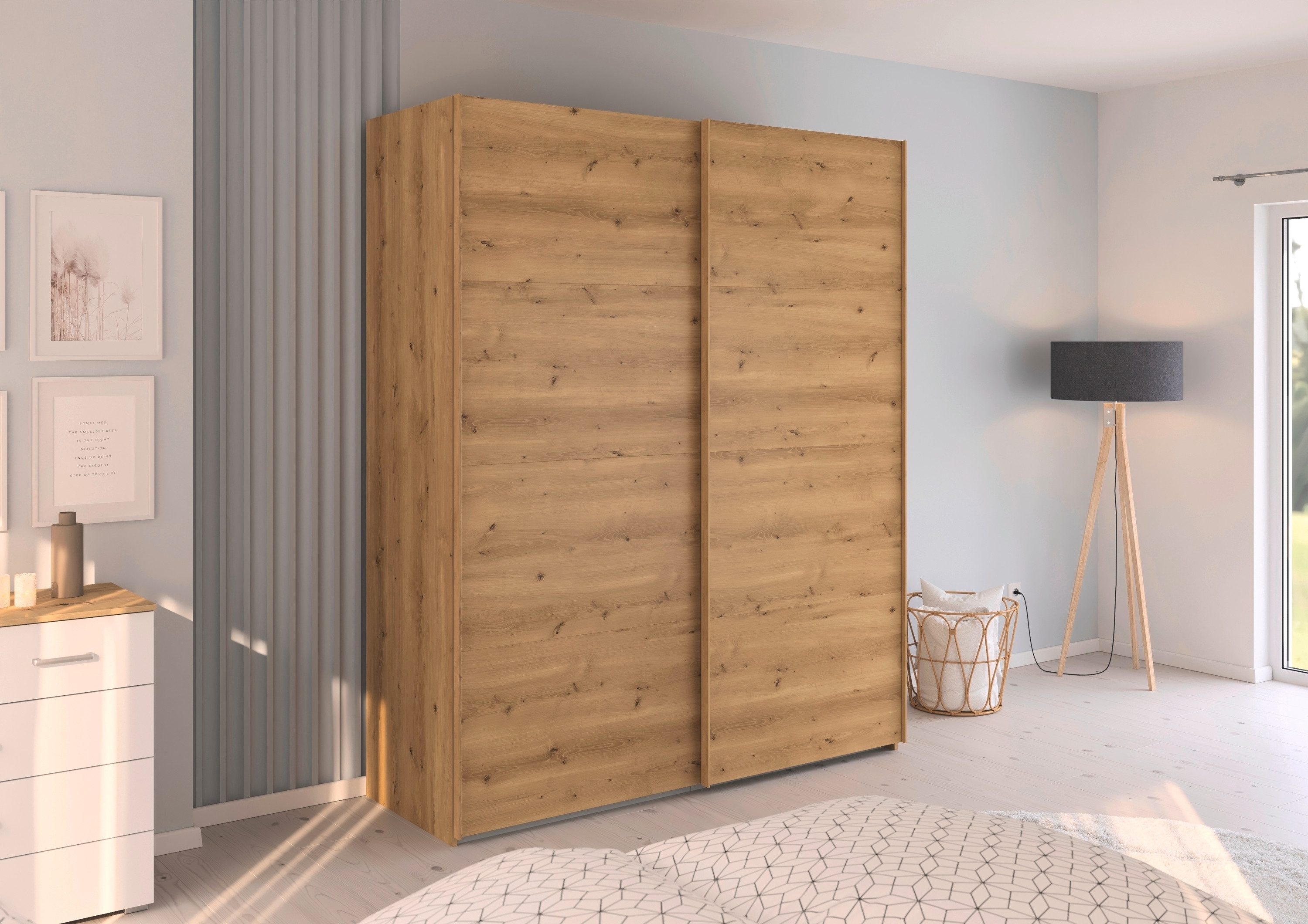 rauch Schuifdeurkast Kledingkast Kast Garderobe Slaapkamerkast EVELYN in elegante stijl, in 5 breedtes, handgrepen in corpuskleur made in germany