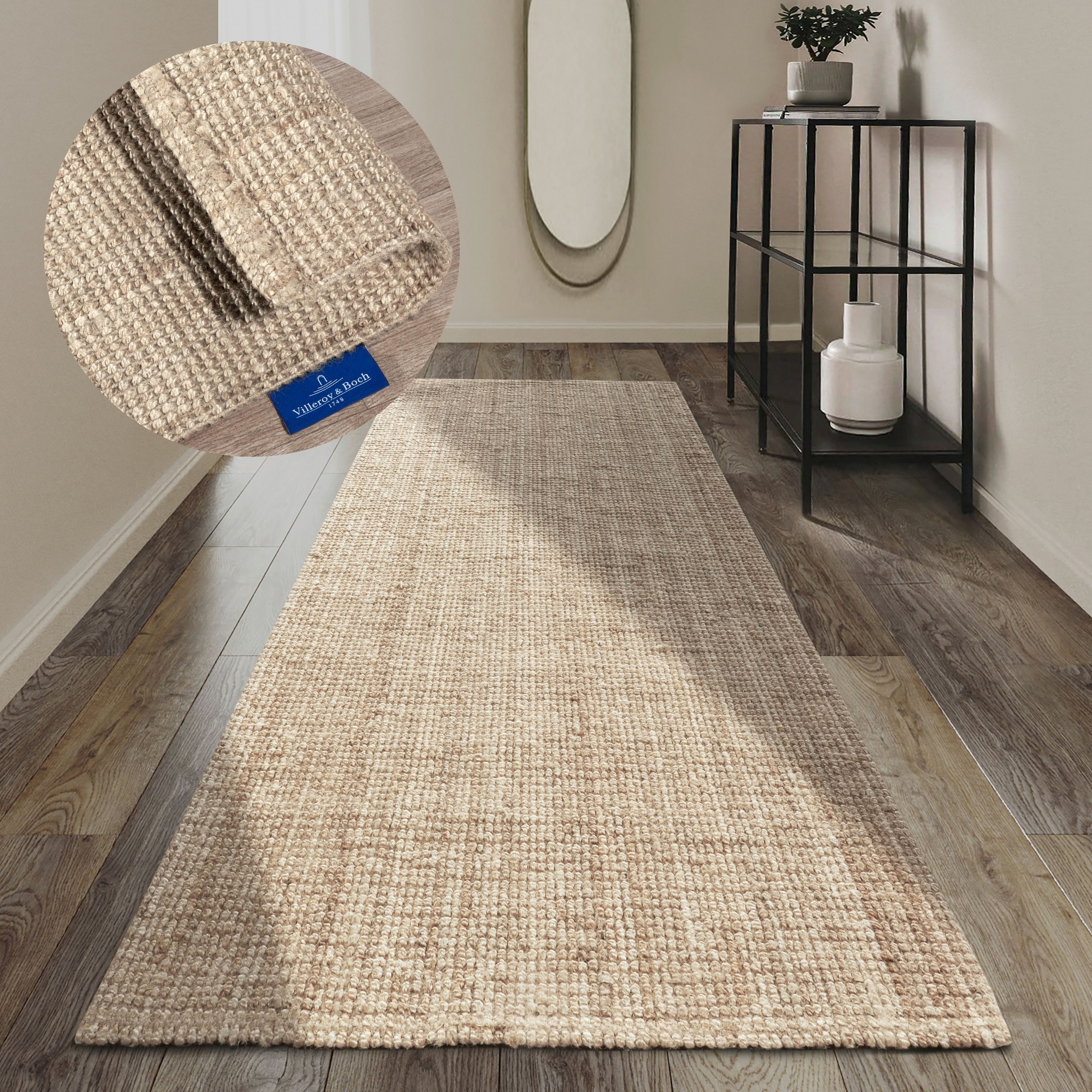 Villeroy & Boch Vloerkleed Rosalie jute tapijt Loper, 100% jute, natuurlijk, woonkamer, eetkamer, slaapkamer, GRS moderne vloerkleden maat 80 cm x
