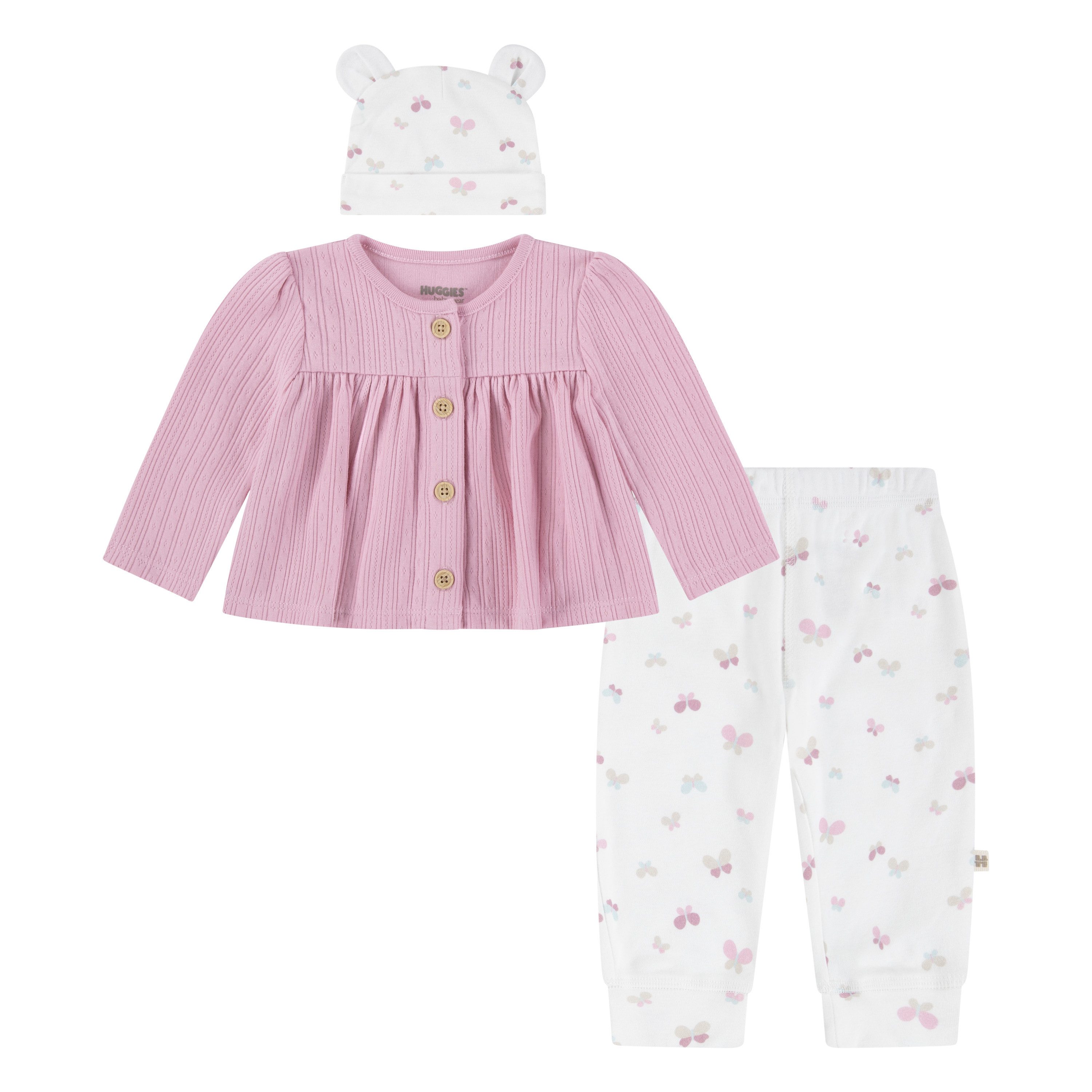 MUSTANG Shirt met lange mouwen en broek met vlinderprint (set, 3-delig) meisjes kledingsets maat 4 (74) roze