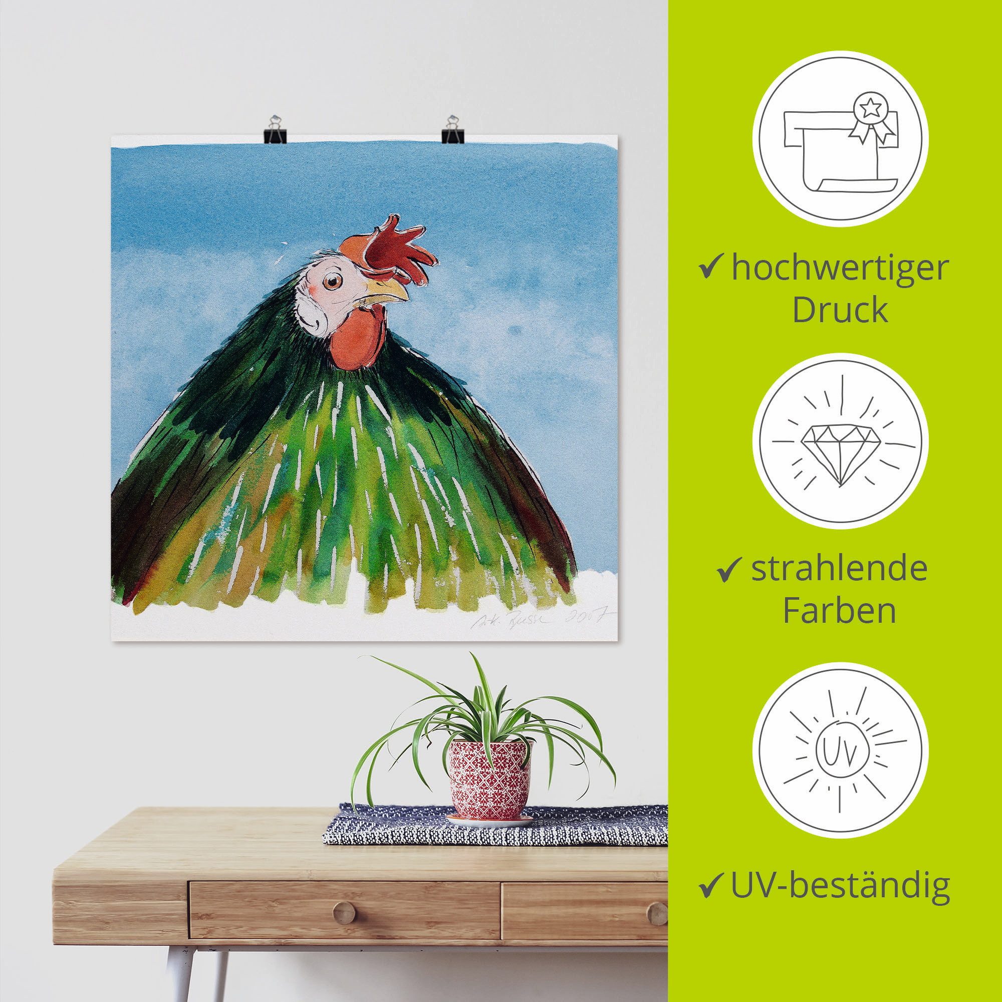 Artland Poster Ijdele haan als artprint op linnen, muursticker of poster in verschillende maten