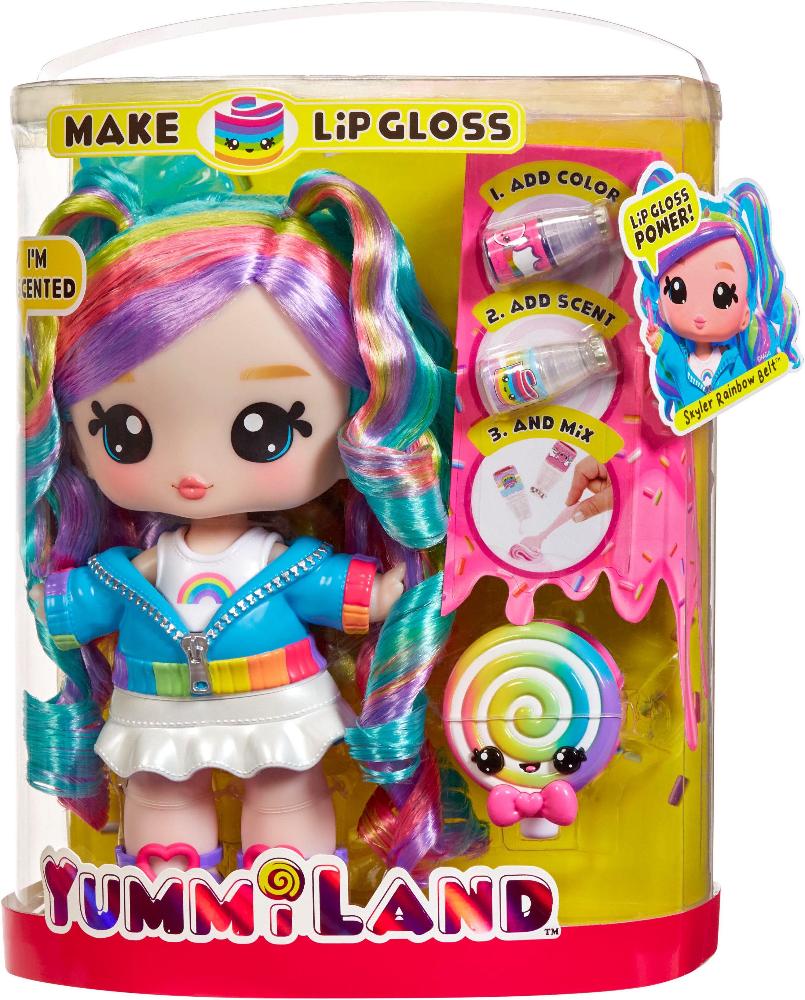 Aankleedpop Yummiland Large Doll + Lip Gloss Pet- Rainbow (Skyler Rainbow Belt)