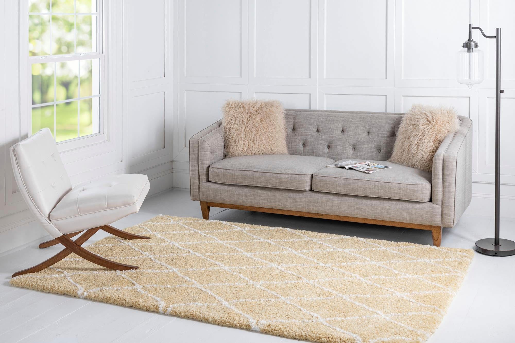 Myflair Möbel & Accessoires Hoogpolig vloerkleed Temara shag voorraadopruiming geweven, ruitendessin, zacht & behaaglijk