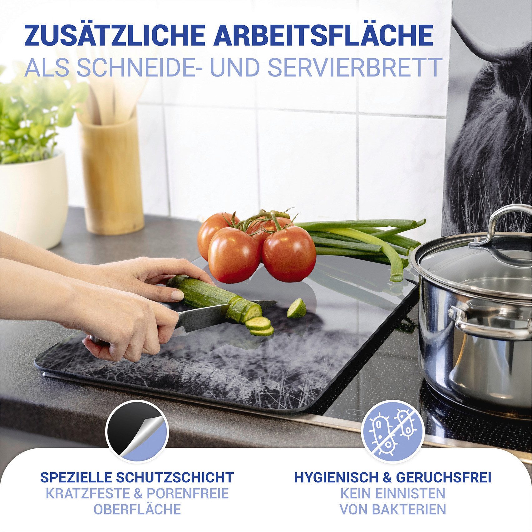 WENKO Kookplaatdeksel Universal Model Highland Cattle Kookplaatafdekking voor alle soorten kookplaten, krasvast, met antislipvoetjes (set, 2-delig)