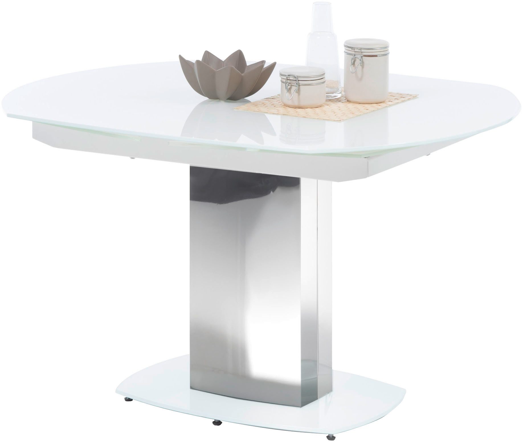 Stolkom Eettafel Jackson glazen tafel wit, uitschuifbare tafel, BxHxD 130-190x75x105 cm