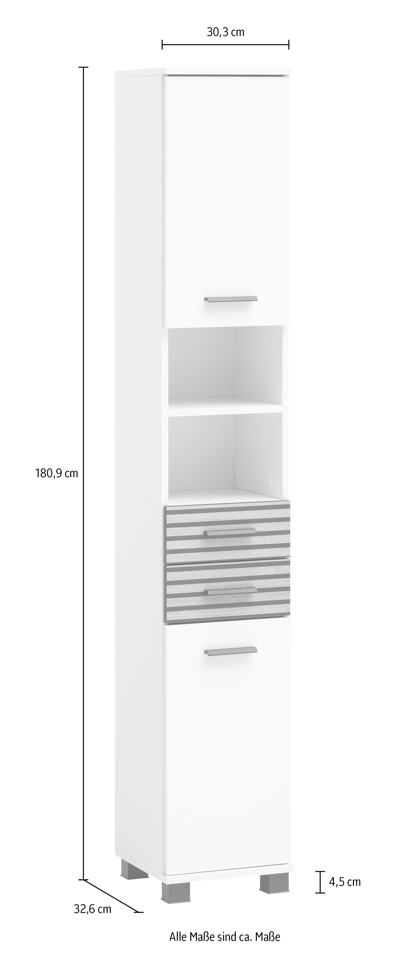 Schildmeyer Hoge kast Katta, breedte 30 cm Verwisselbare deur aanslag, lades met akoestische print
