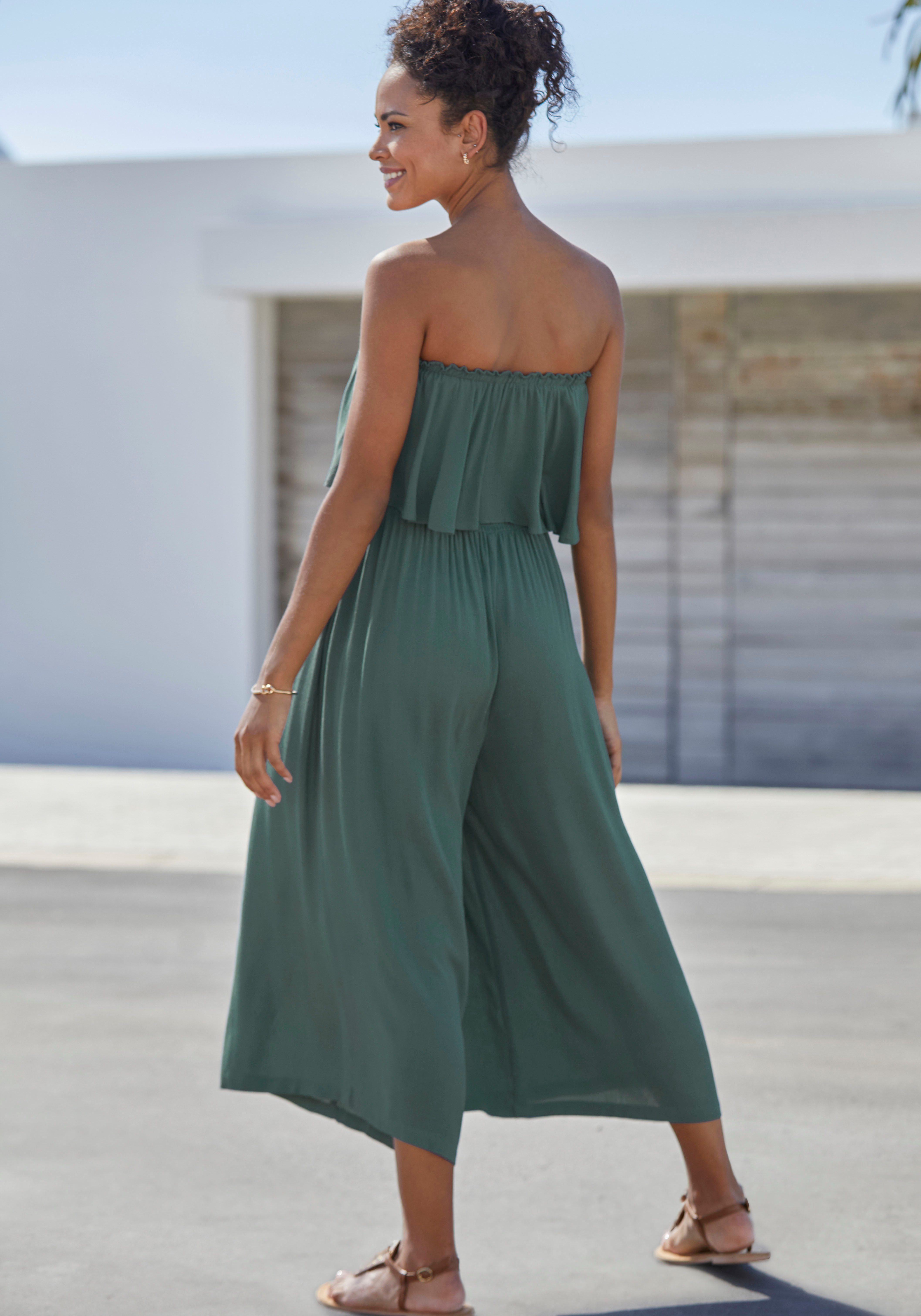 Vivance Bandeau-jumpsuit van gekreppte viscose, elegante jumpsuit met volant en zakken