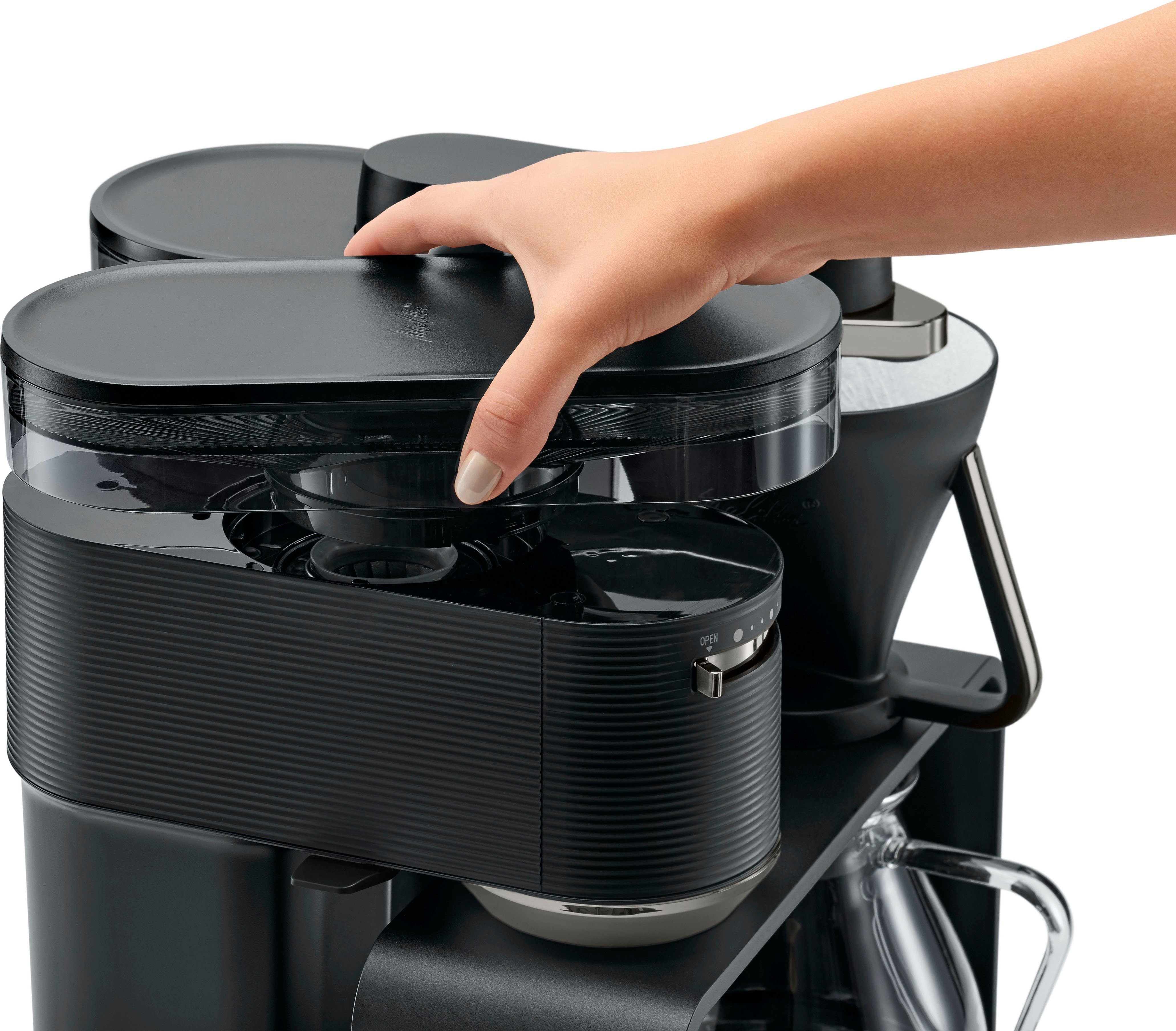 Melitta Koffiezetapparaat met bonenmaler EPOS® 1024-04, 1 l, Zwart/goudkleur, 360° draaibare watertuit