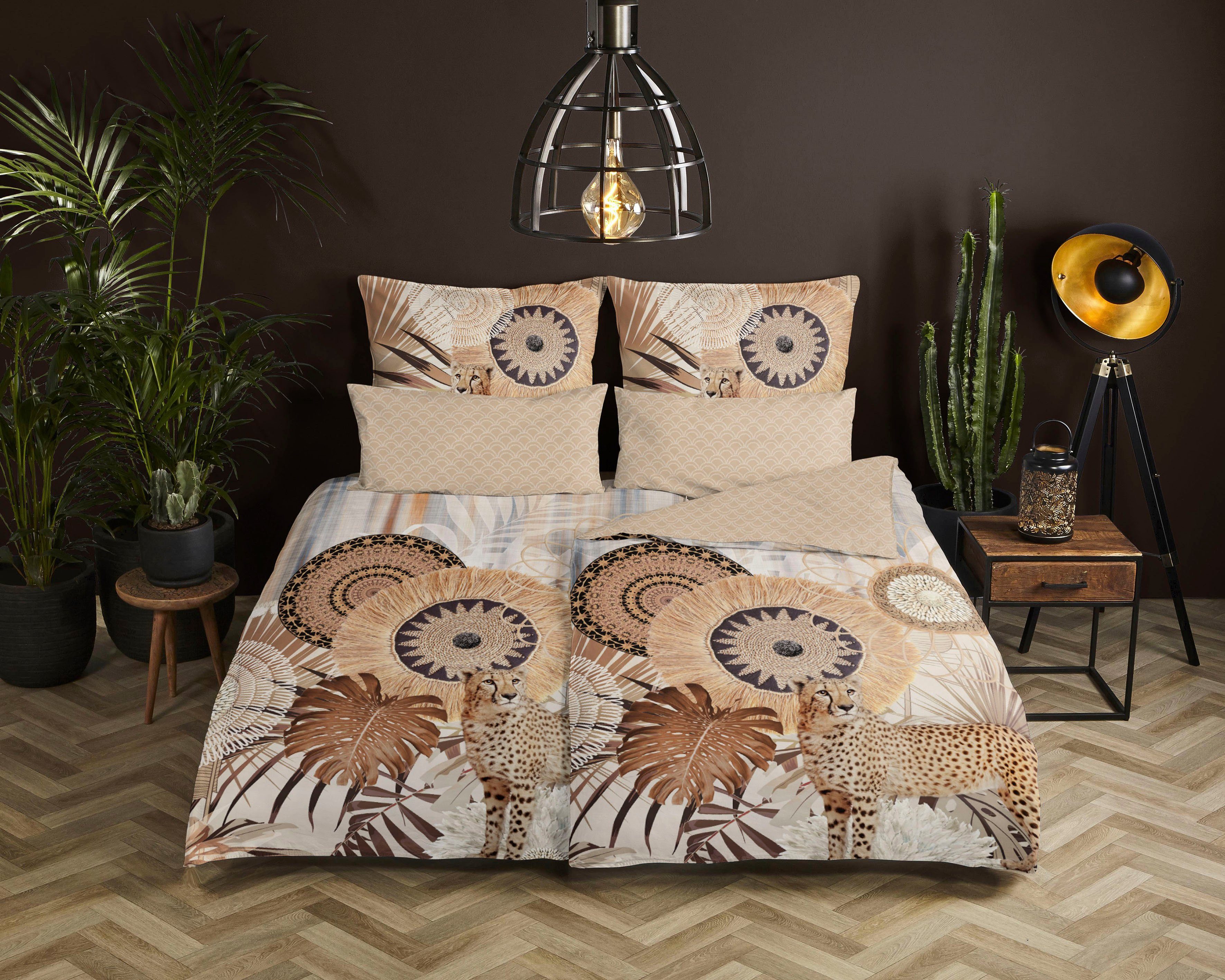 hip Tweezijdig te gebruiken overtrekset Raeni Mako-satijn, 135x200, Rits, Omkeerbaar, Mandala, Luipaard Zand dekbedovertrekken beige