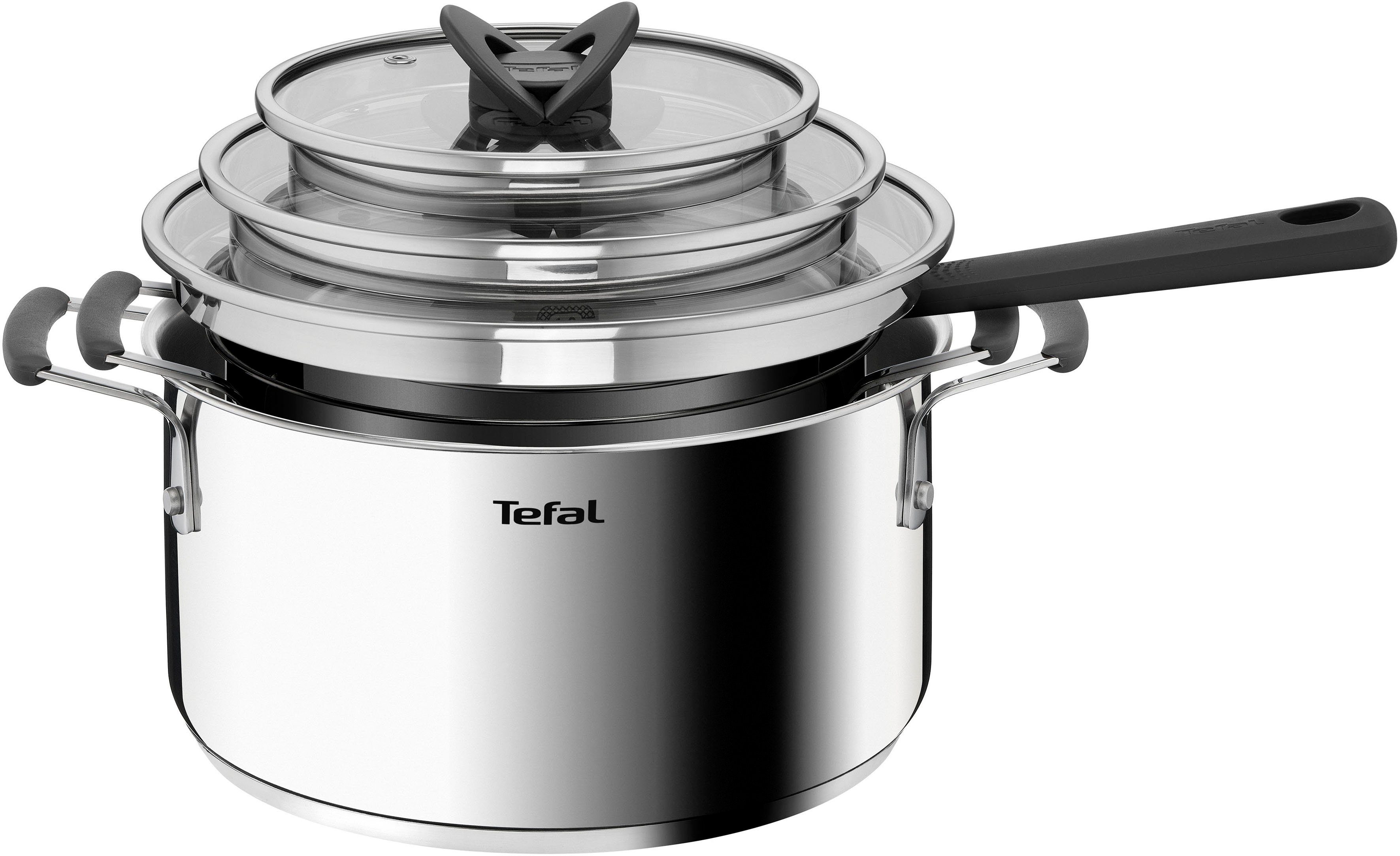 Tefal Pannenset G7376S Opti'Space Thermo-Fusion-bodem, voor alle kookplaten inclusief inductie (set, 6-delig)