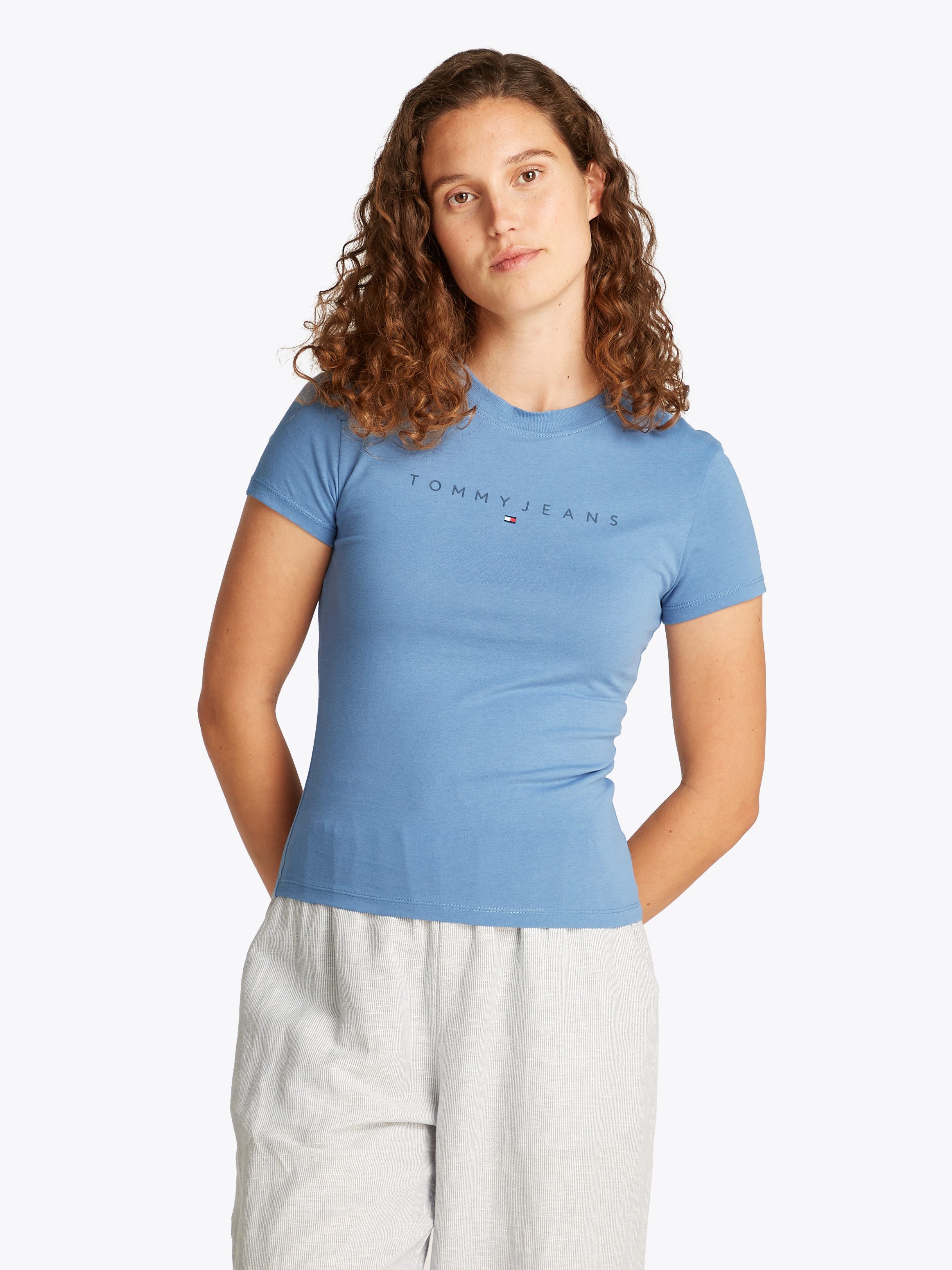 TOMMY JEANS T-shirt TJW SLIM TONAL LINEAR TEE EXT dames t-shirts maat S (36) blauw