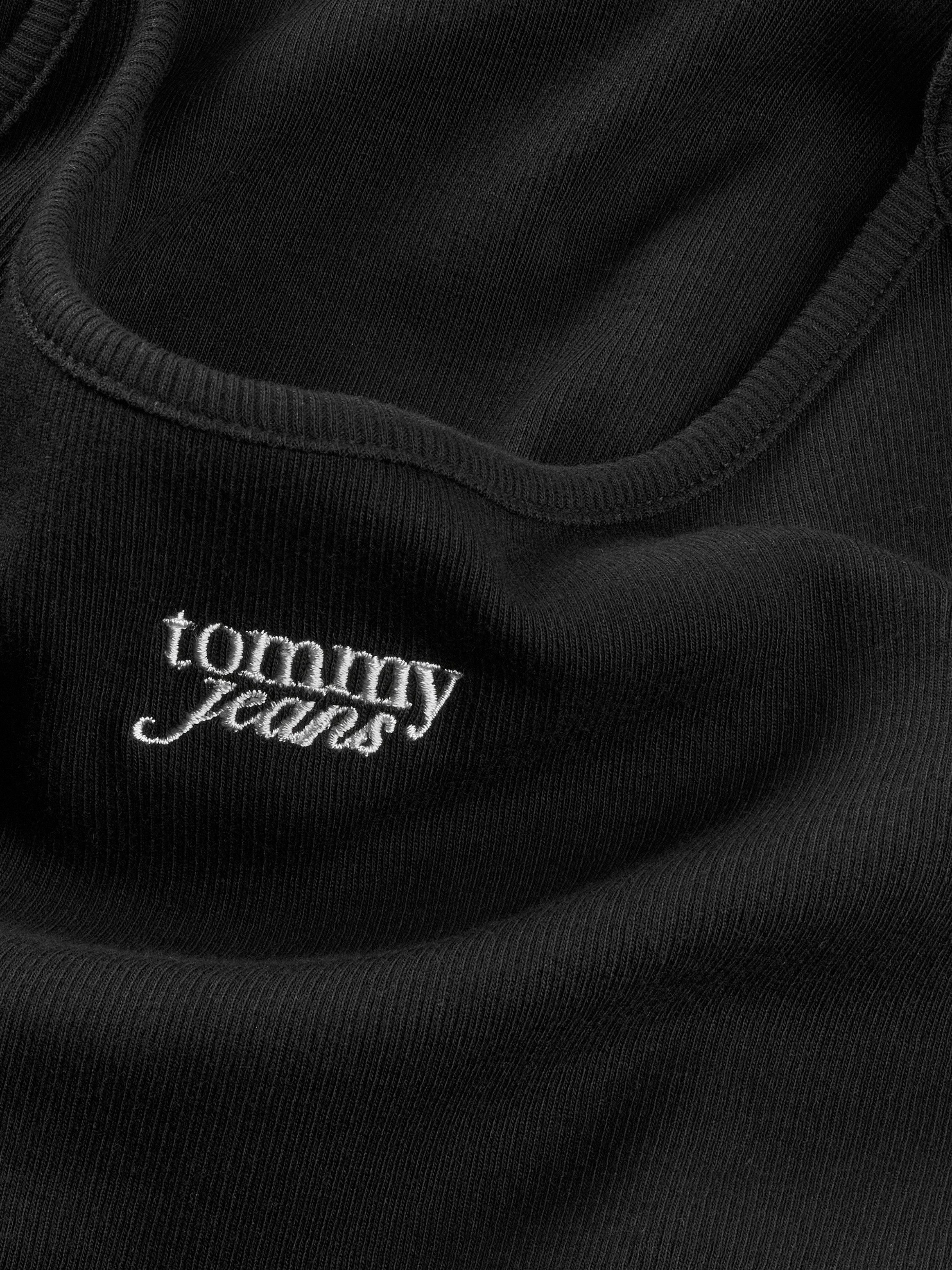 TOMMY JEANS Top met spaghettibandjes TJW SCRIPT STRAPPY TOP in riblook, met logo-opdruk