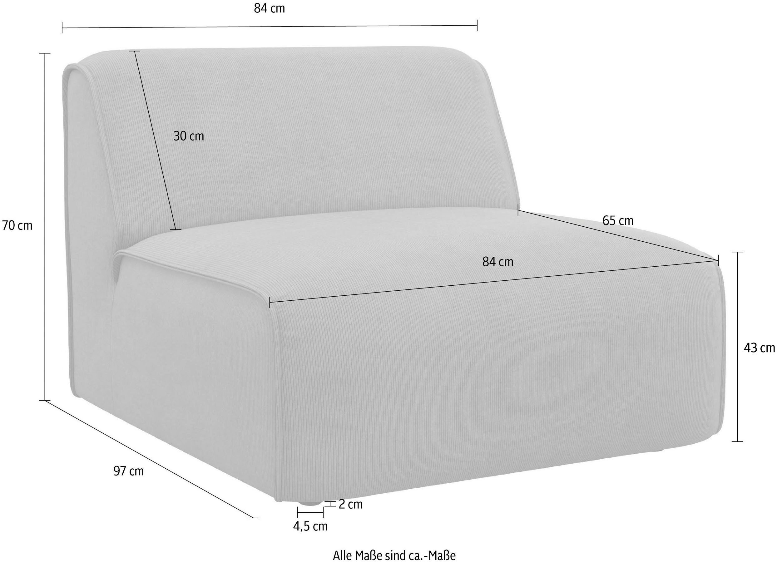 RAUM.ID Fauteuil Merid sofa-middenelement, afmetingen B/D/H: 84/97/46 cm als module of apart te gebruiken, voor individuele samenstelling
