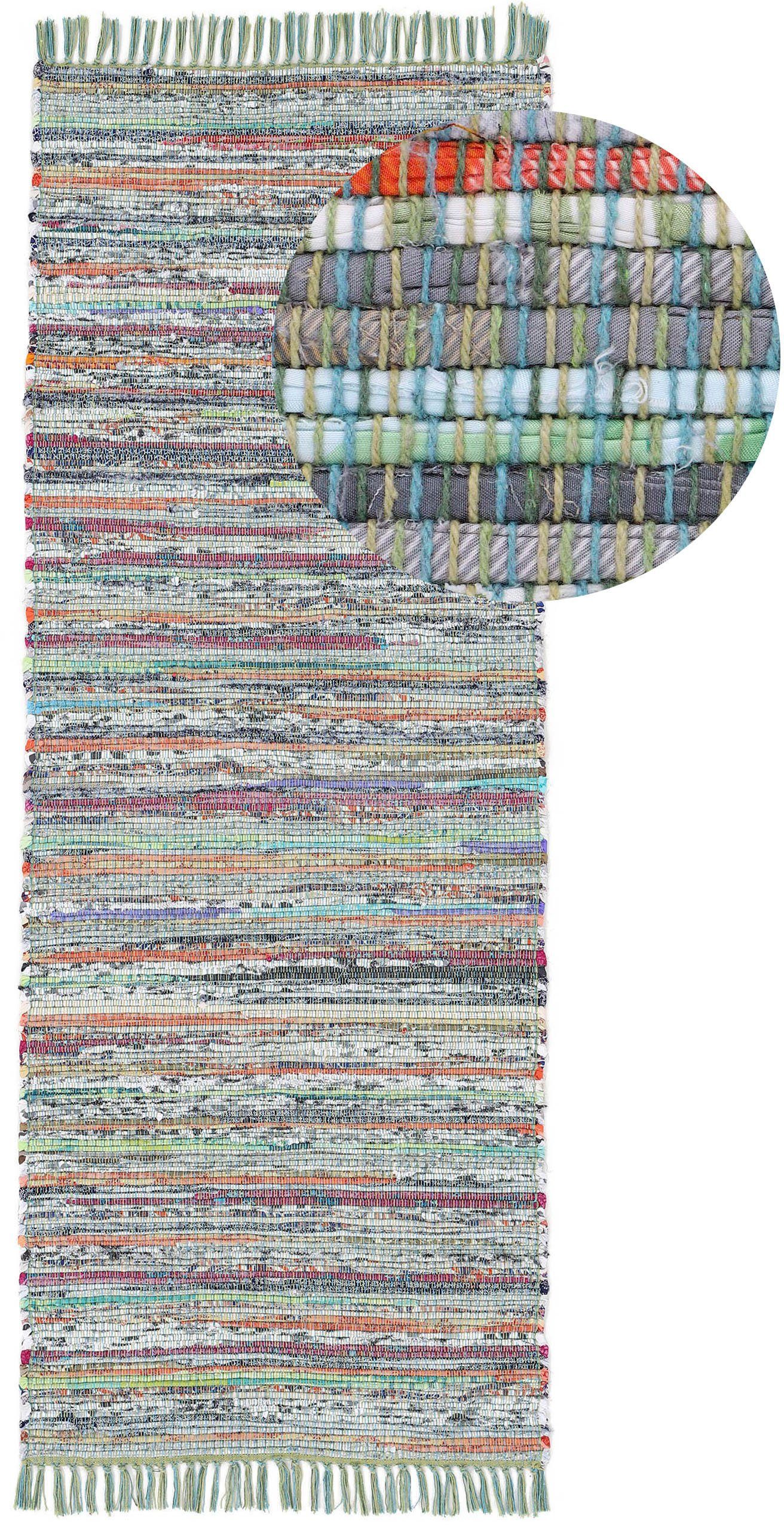 carpetfine Vloerkleed Kelim Chindi, omkeerbaar tapijt handgeweven, patchwork tapijt met franjes, ook verkrijgbaar in loperformaten