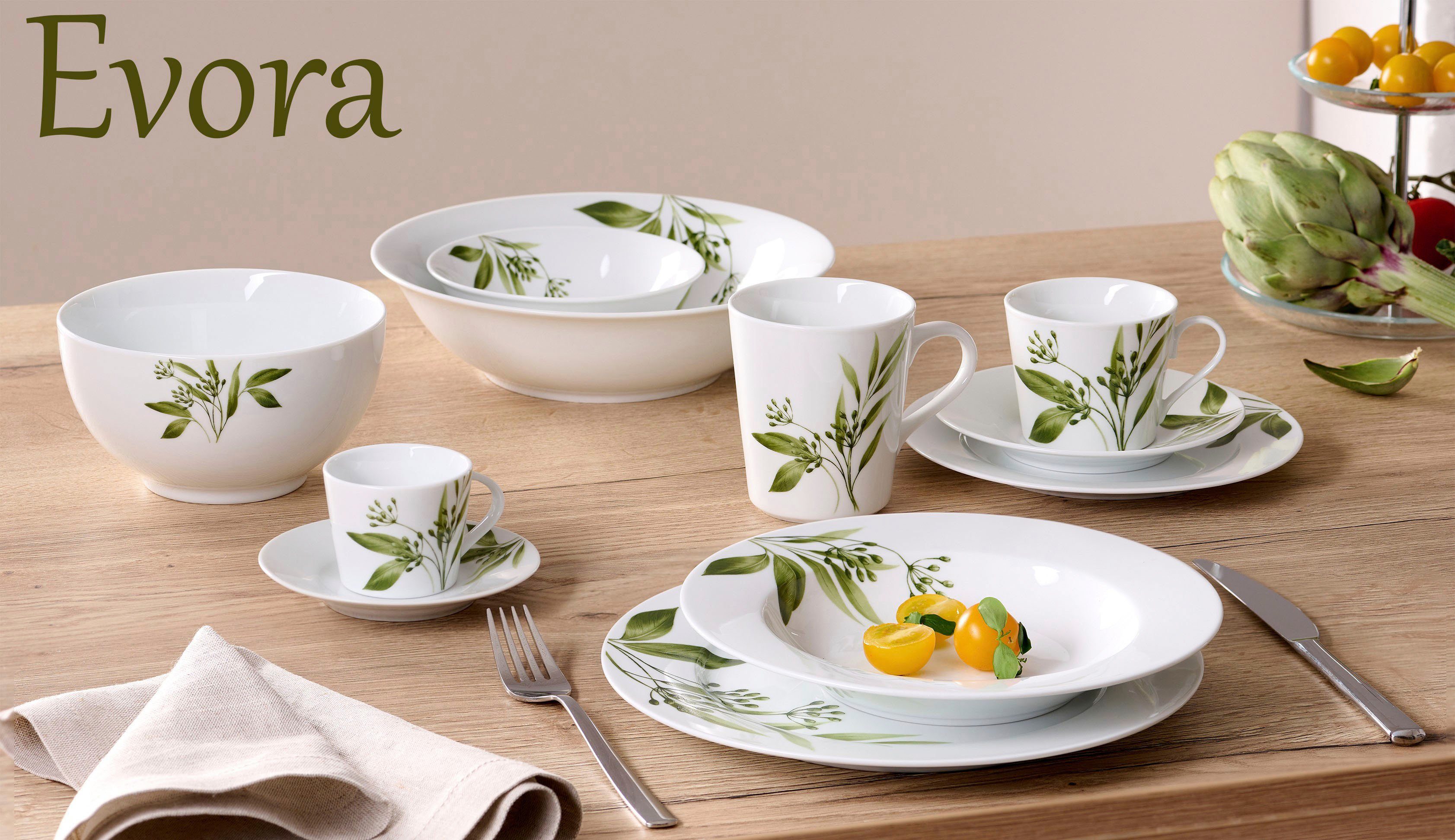 Ritzenhoff & Breker Eetservies Evora Servies met botanisch motief (set, 12-delig)
