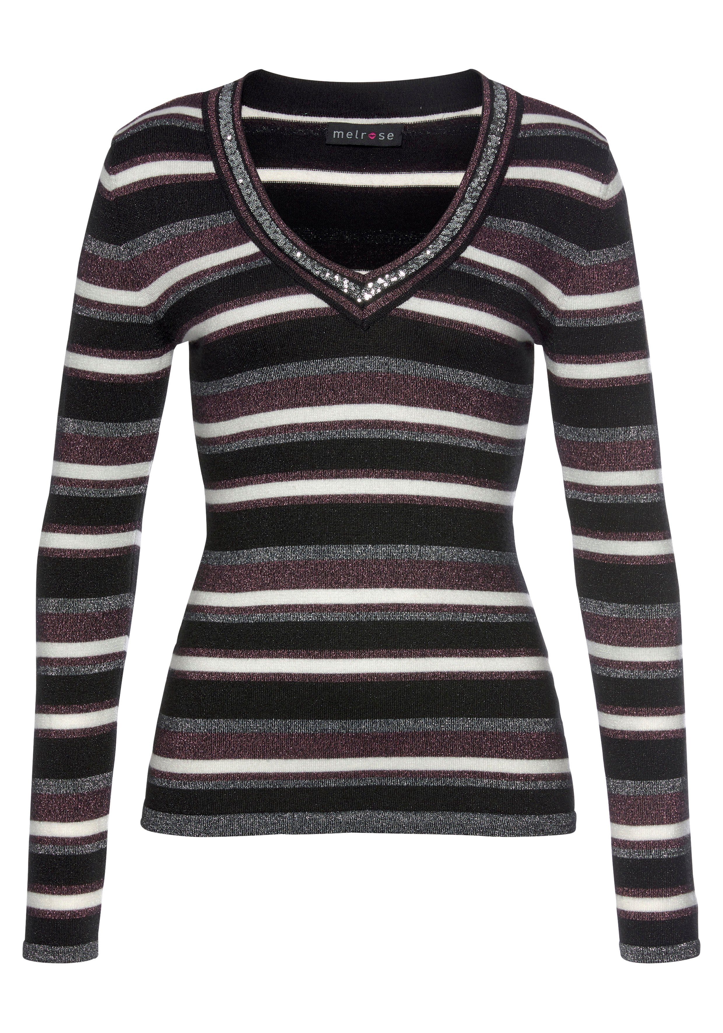 Melrose Trui met V-hals met zacht glittergaren en paillettendetails