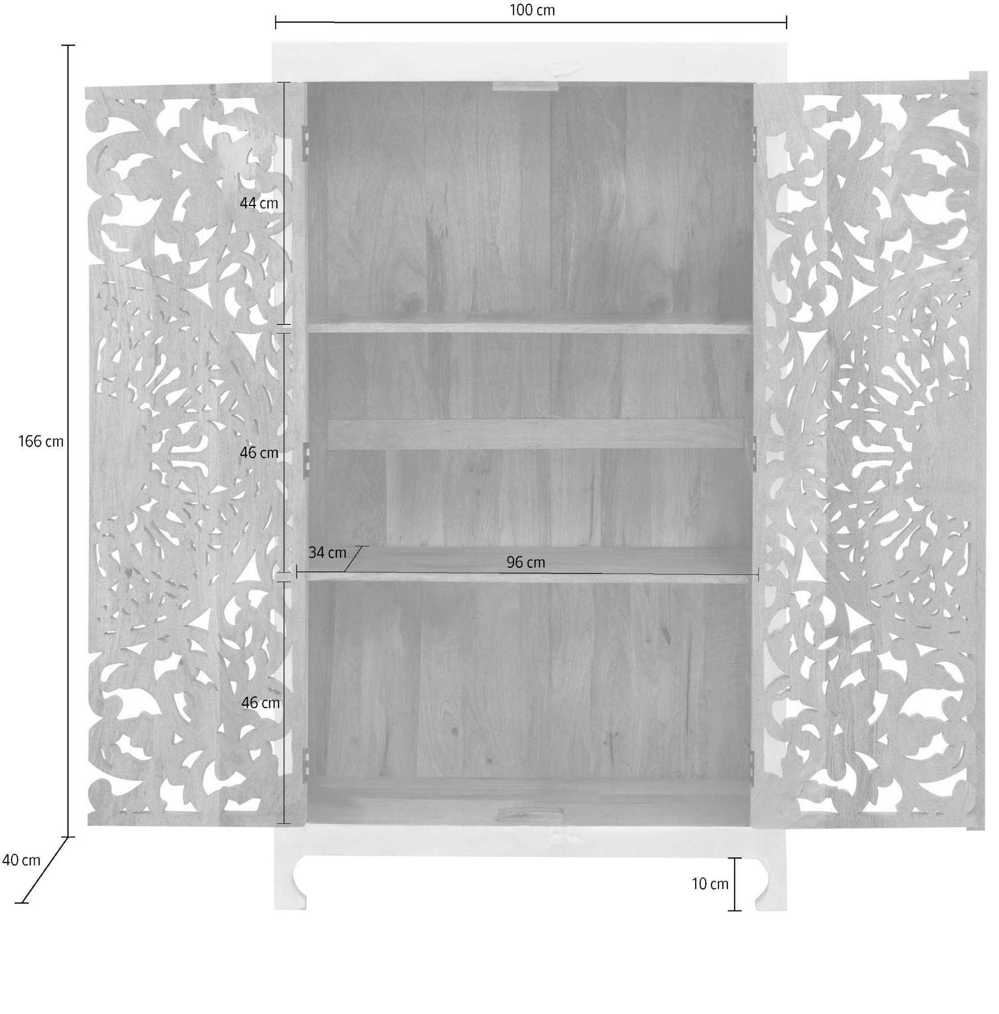 Home affaire Bergkast Kenmare Mangohout, decoratief houtsnijwerk, breedte 100 cm