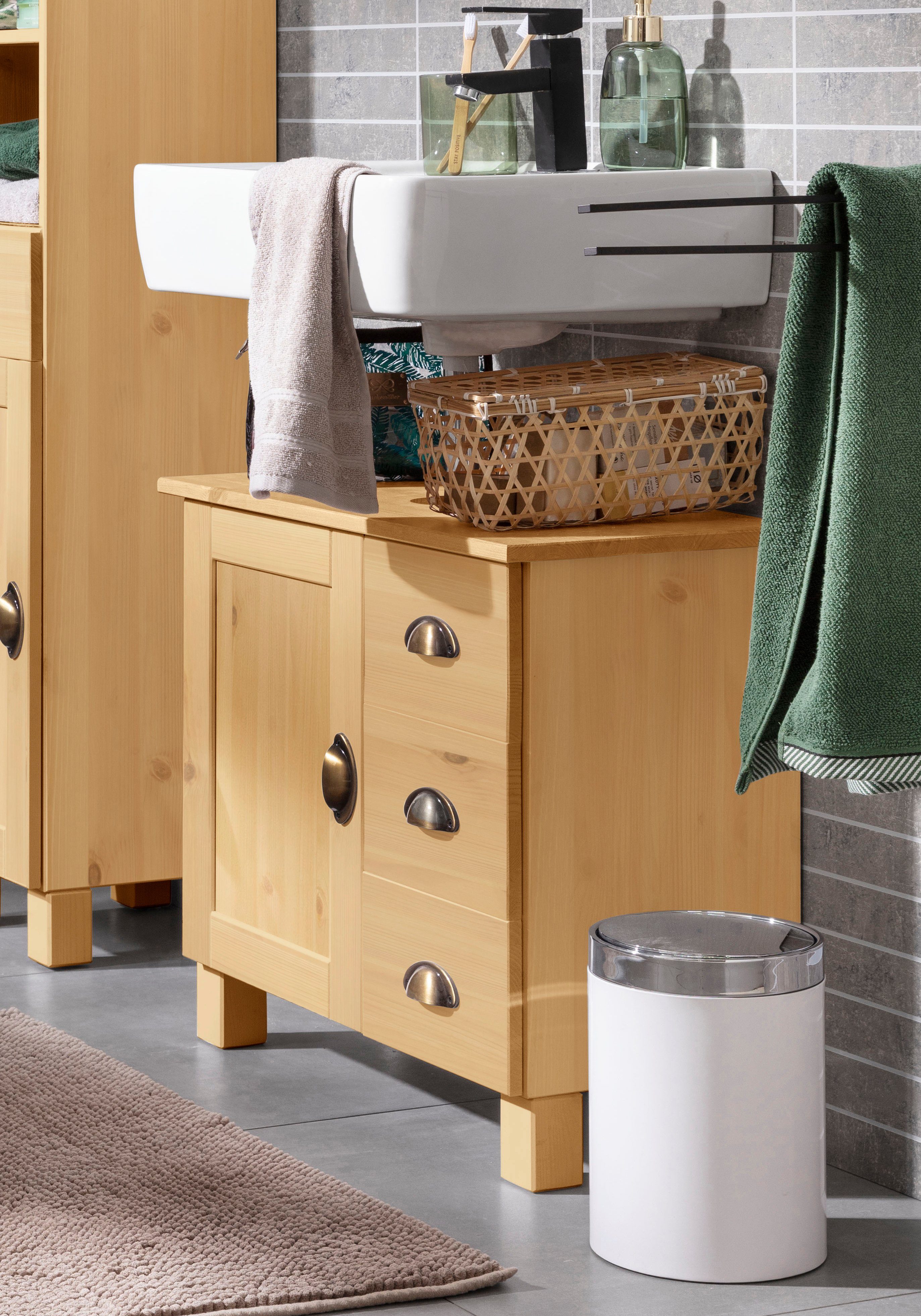 Home affaire Wastafelonderkast Oslo Grenen, 1 deur en 3 laden, breedte 60 cm, hoogte 55 cm