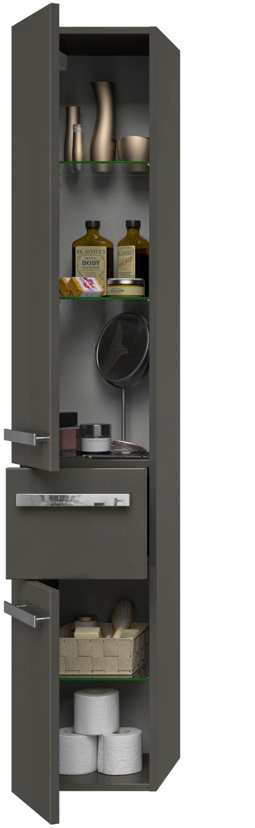 Saphir Hoge kast Serie 4005 badkamerkast 30 cm breed, met 2 deuren en 1 lade