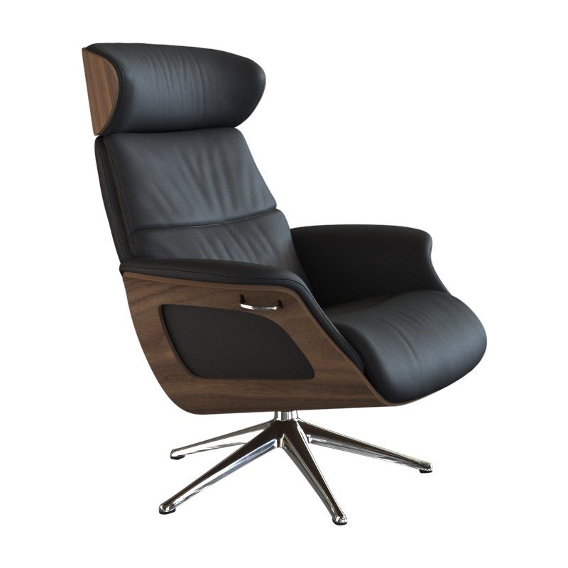 FLEXLUX Relaxfauteuil Clement relaxstoel, gestoffeerde stoel, ligstoel, TV-stoel, Rug- & hoofdverstelling, draaibaar, armleuning walnoot, voet