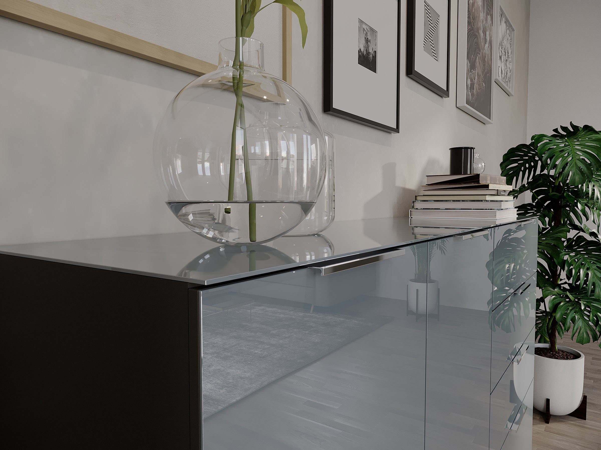 GERMANIA Dressoir OAKLAND in 2 breedten, fronten en bovenblad met glas-inlay