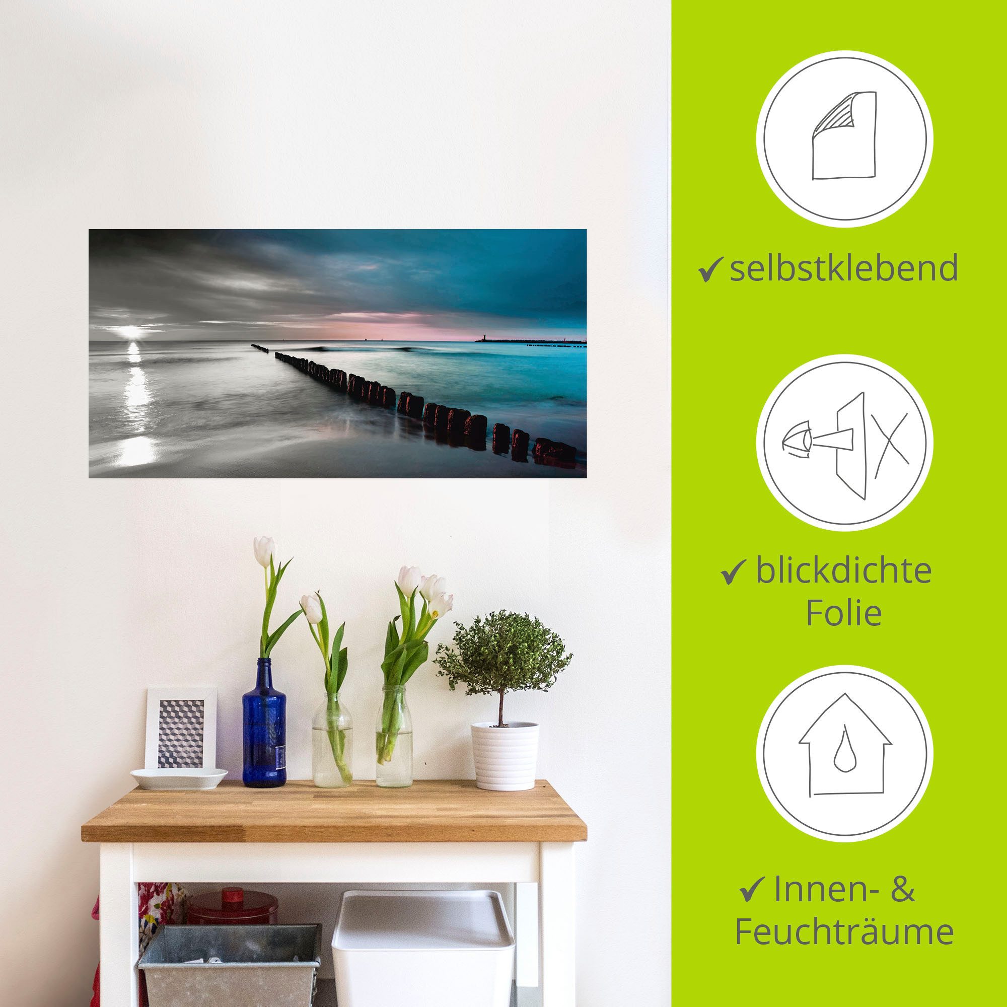 Artland Artprint Oostzee met zonsopkomst z/w als artprint op linnen, muursticker in verschillende maten