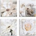 artland artprint op linnen magnolia gerberas rozen in letters (4 stuks) wit