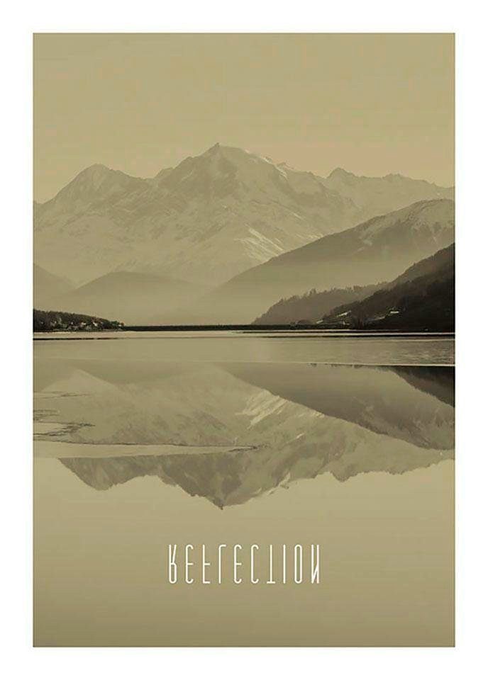 Komar Poster Word Lake Reflection zandkleur Hoogte: 40 cm
