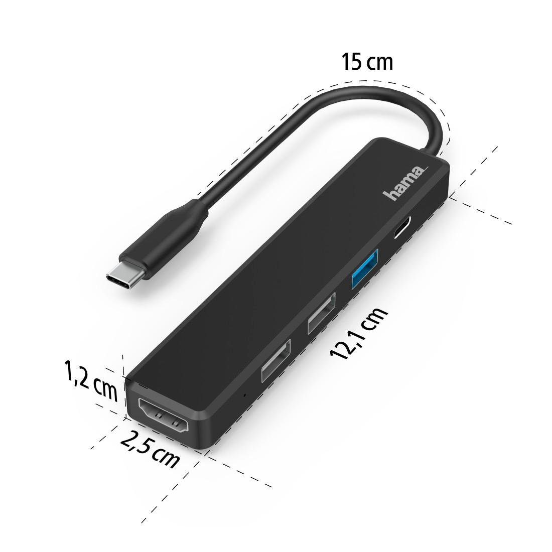 Hama USB-adapter USB C hub, multipoort, 5 poorten, 3x USB A, USB C, HDMI™