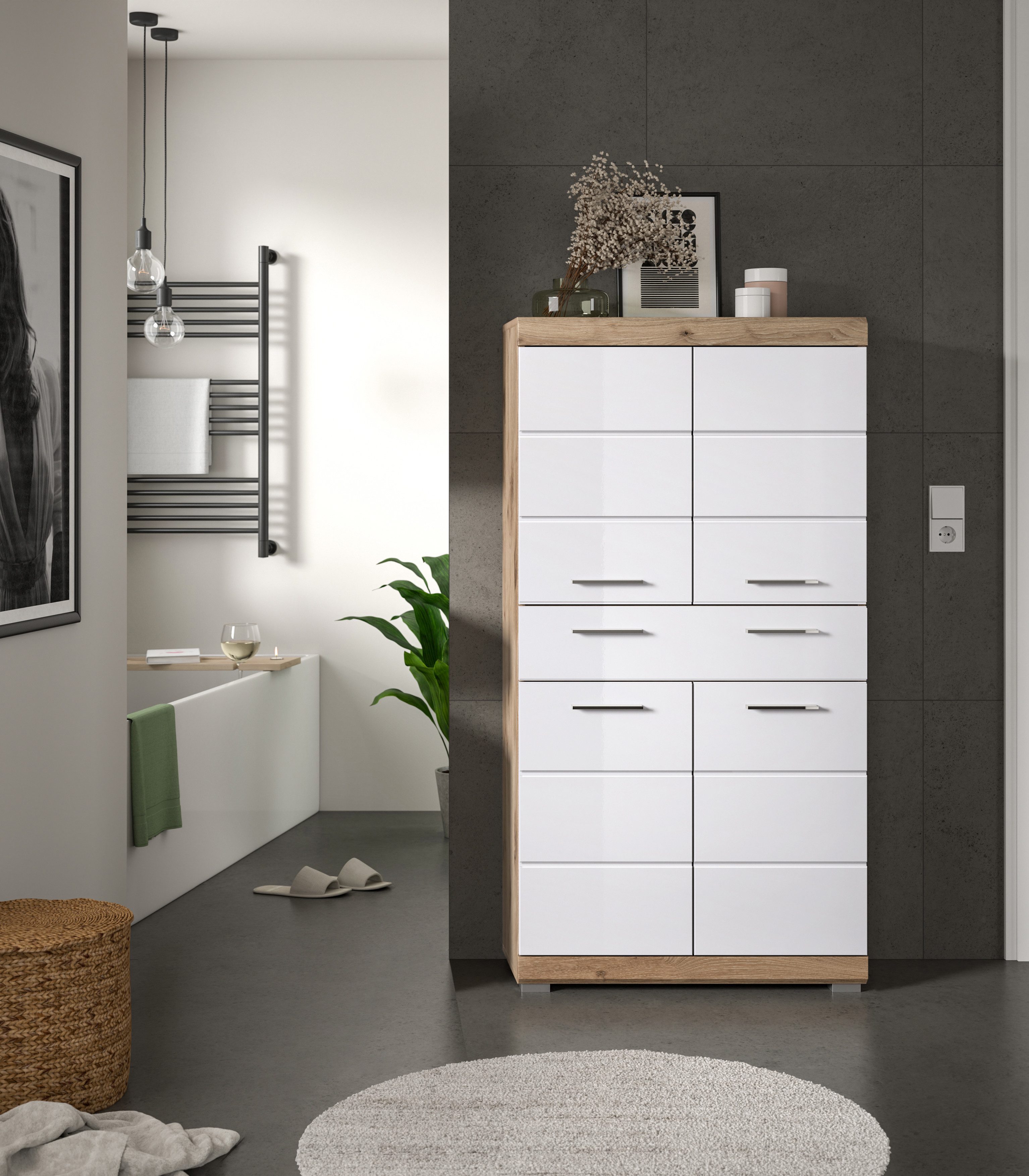 INOSIGN Halfhoge kast Siena, breedte 74 cm, 4 deuren, 1 lade, 4 vakken, MDF-front in verschillende kleuren verkrijgbaar, badkamermeubels, badkamerkast, kast, badkamer
